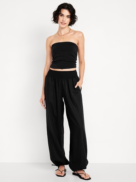 Mid-Rise Linen-Blend Harem Pants