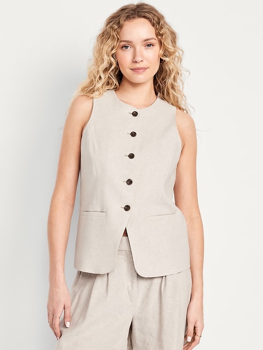 Linen-Blend Button-Front Vest