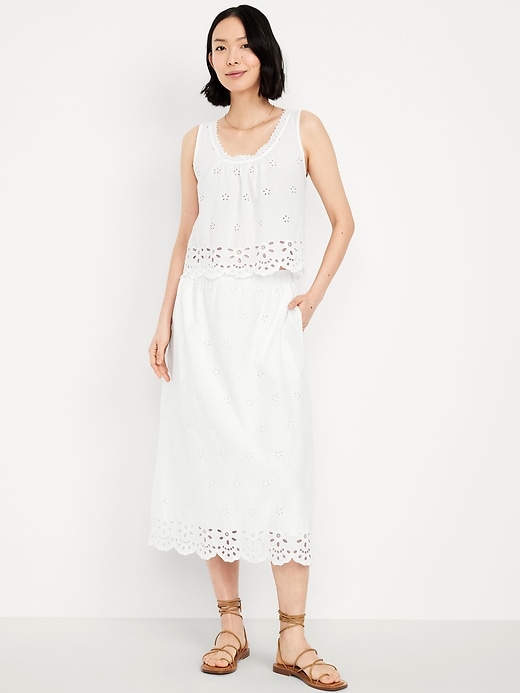 A-Line Eyelet Midi Skirt
