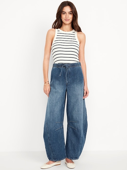 High-Waisted Pull-On Barrel Jeans