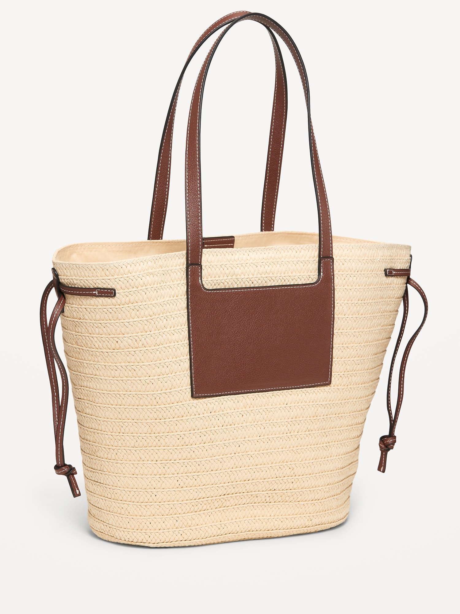 Old Navy, Faux-Leather Drawstring Straw Tote