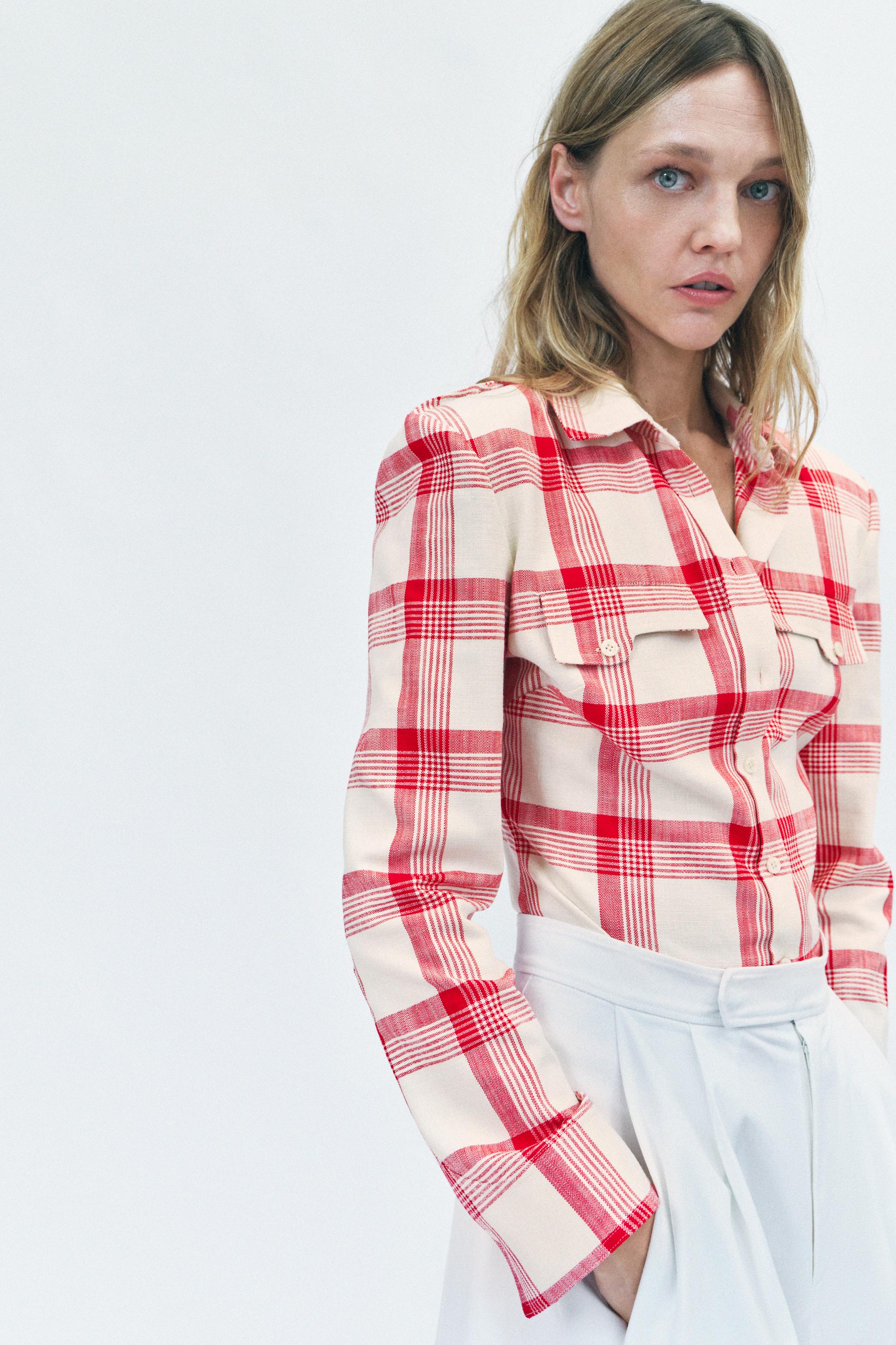 Plaid Shoulder Pad Shirt Zw Collection