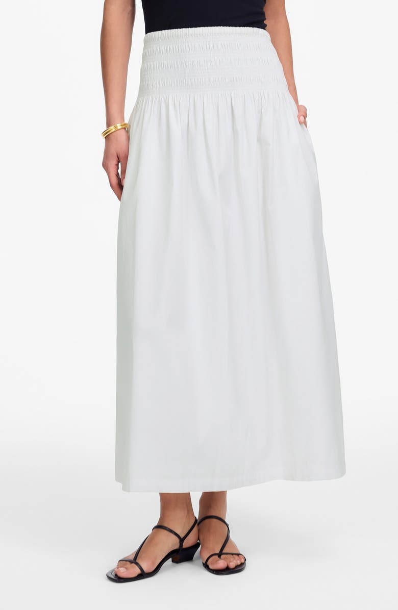 Smocked Waist Cotton Poplin Midi Skirt