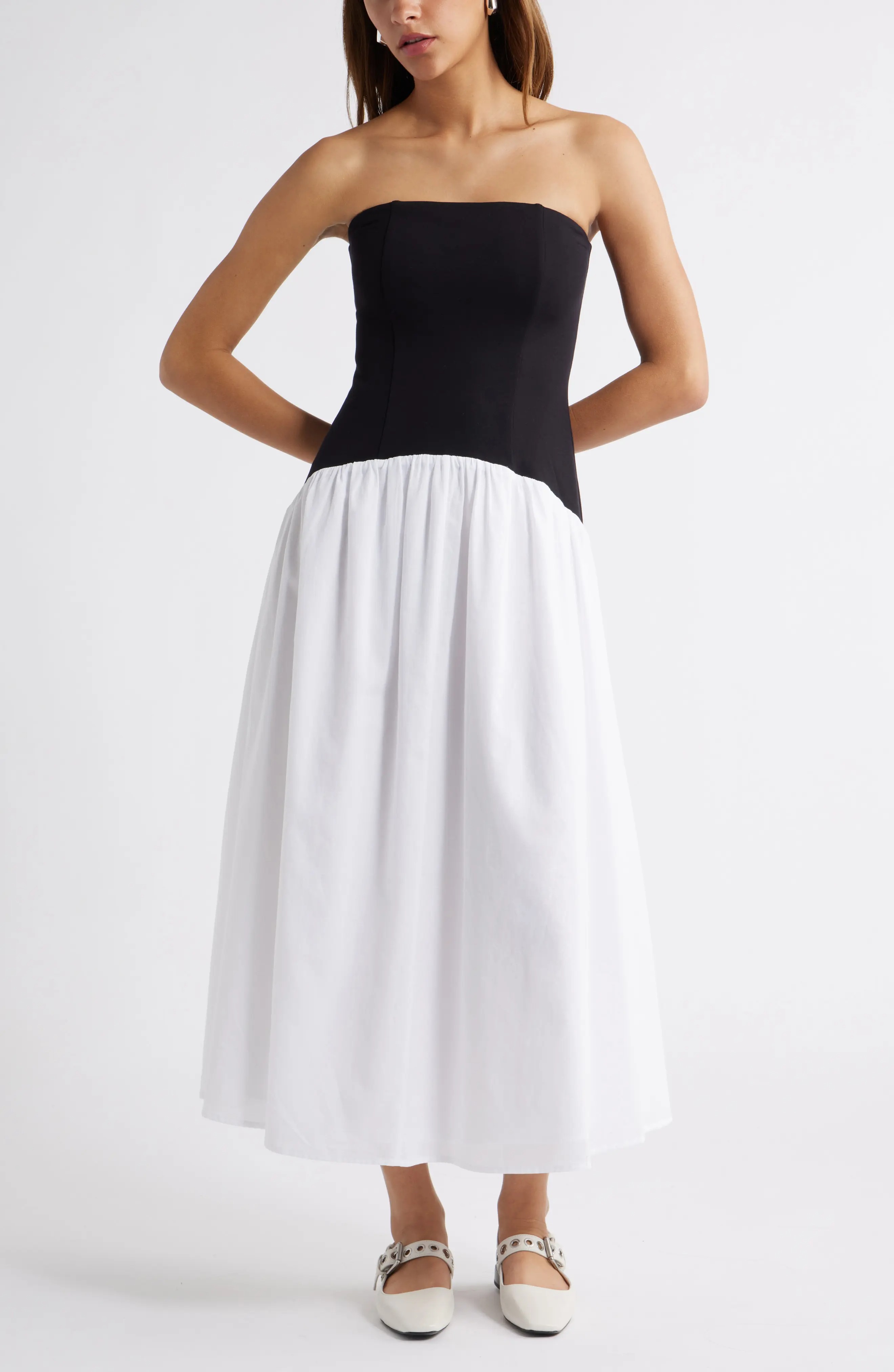 Open Edit, Curved Waist Strapless Maxi Dress