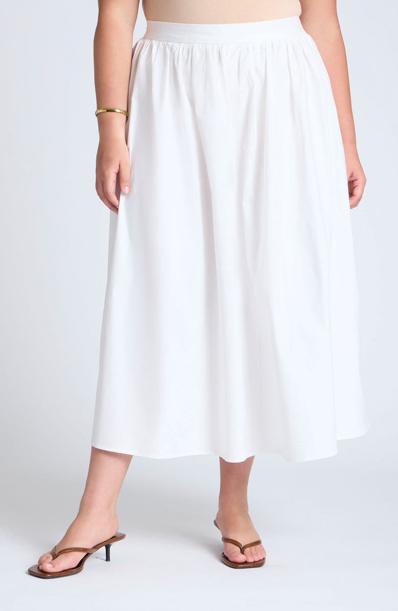 High Waist Stretch Cotton Poplin Midi Skirt