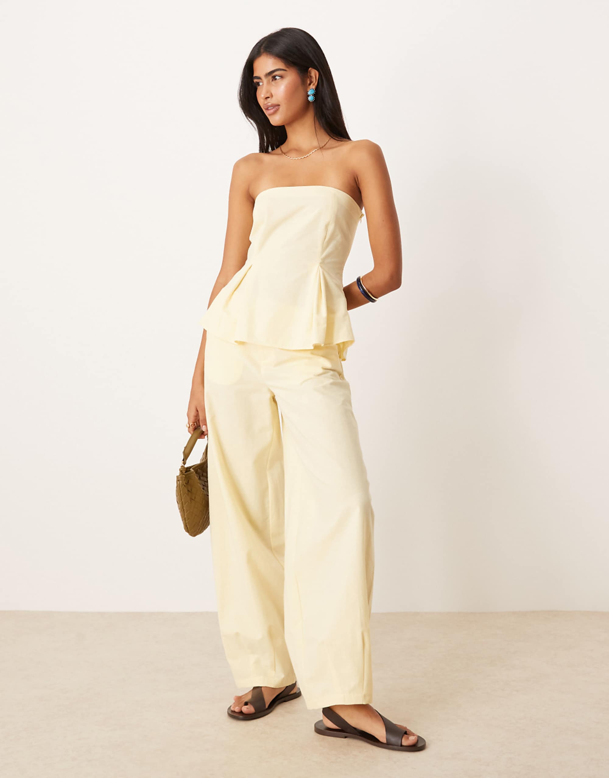 Asos Design Linen Blend Barrel Leg Trouser in Buttermilk Co Ord