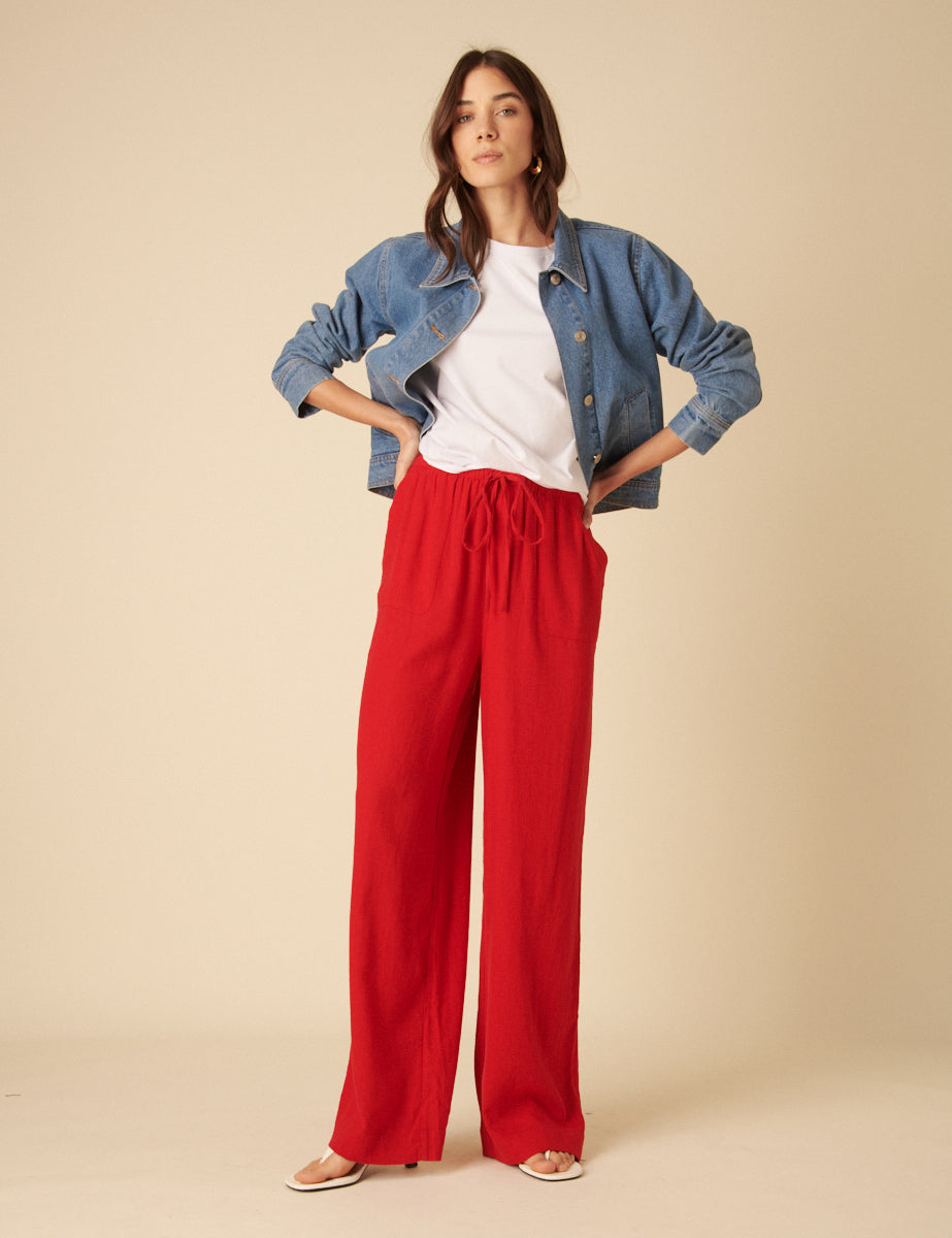 Red Linen-Blend Shona Trousers