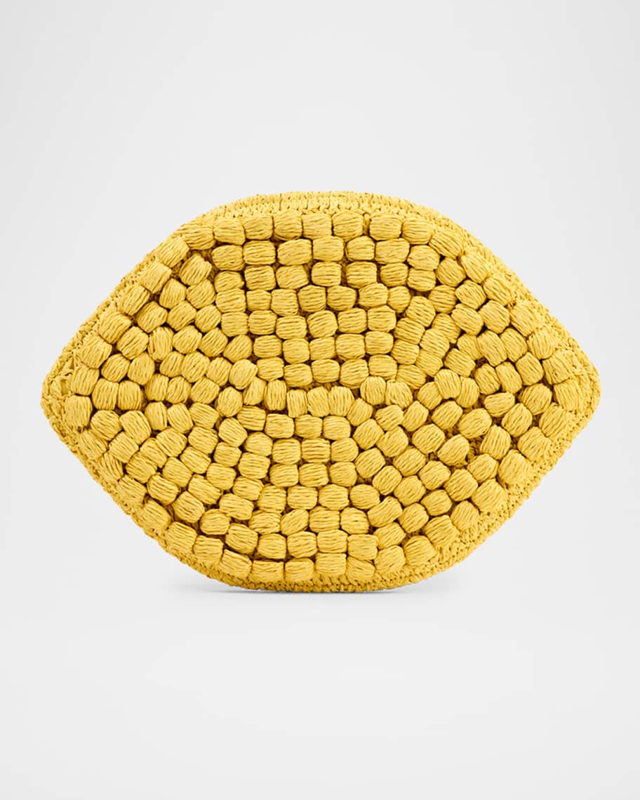 Lemon Flat Raffia Clutch Bag