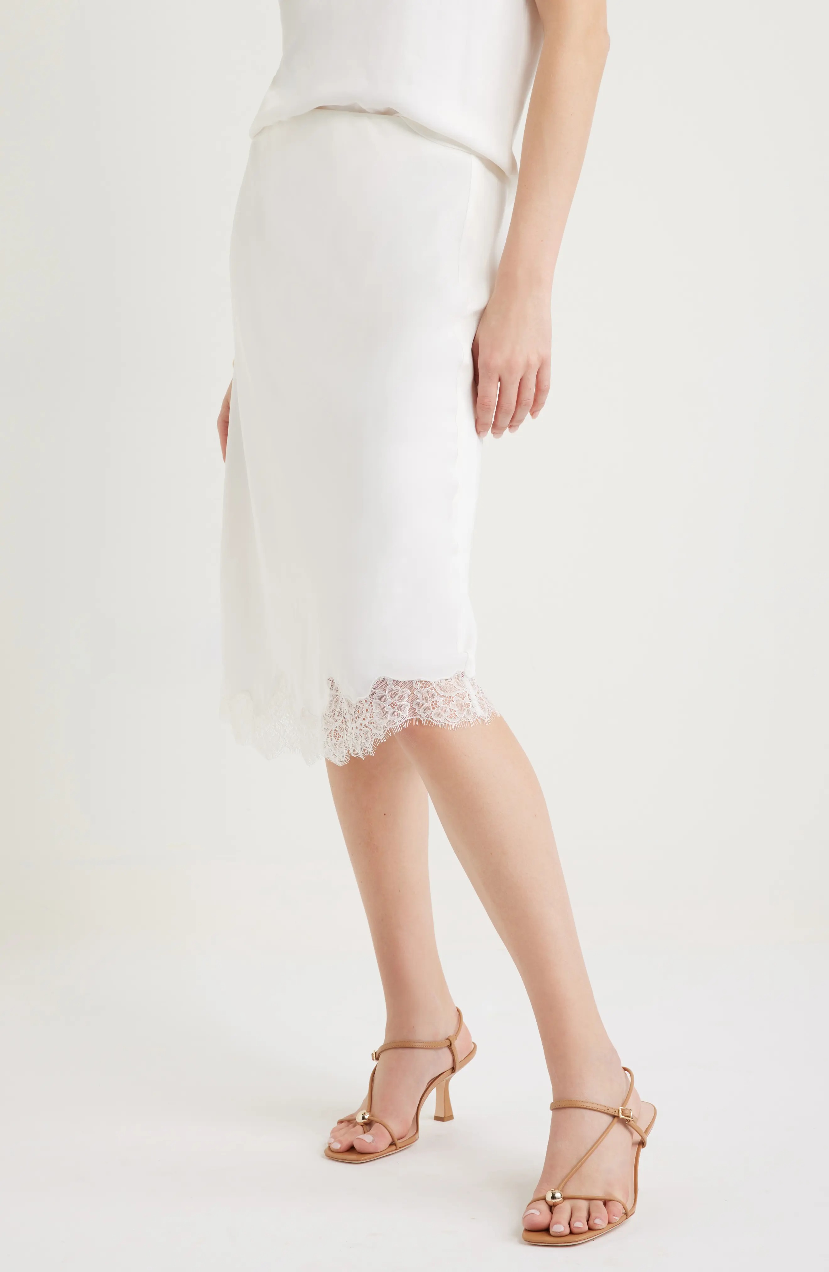 Lace Trim Bias Cut Midi Skirt