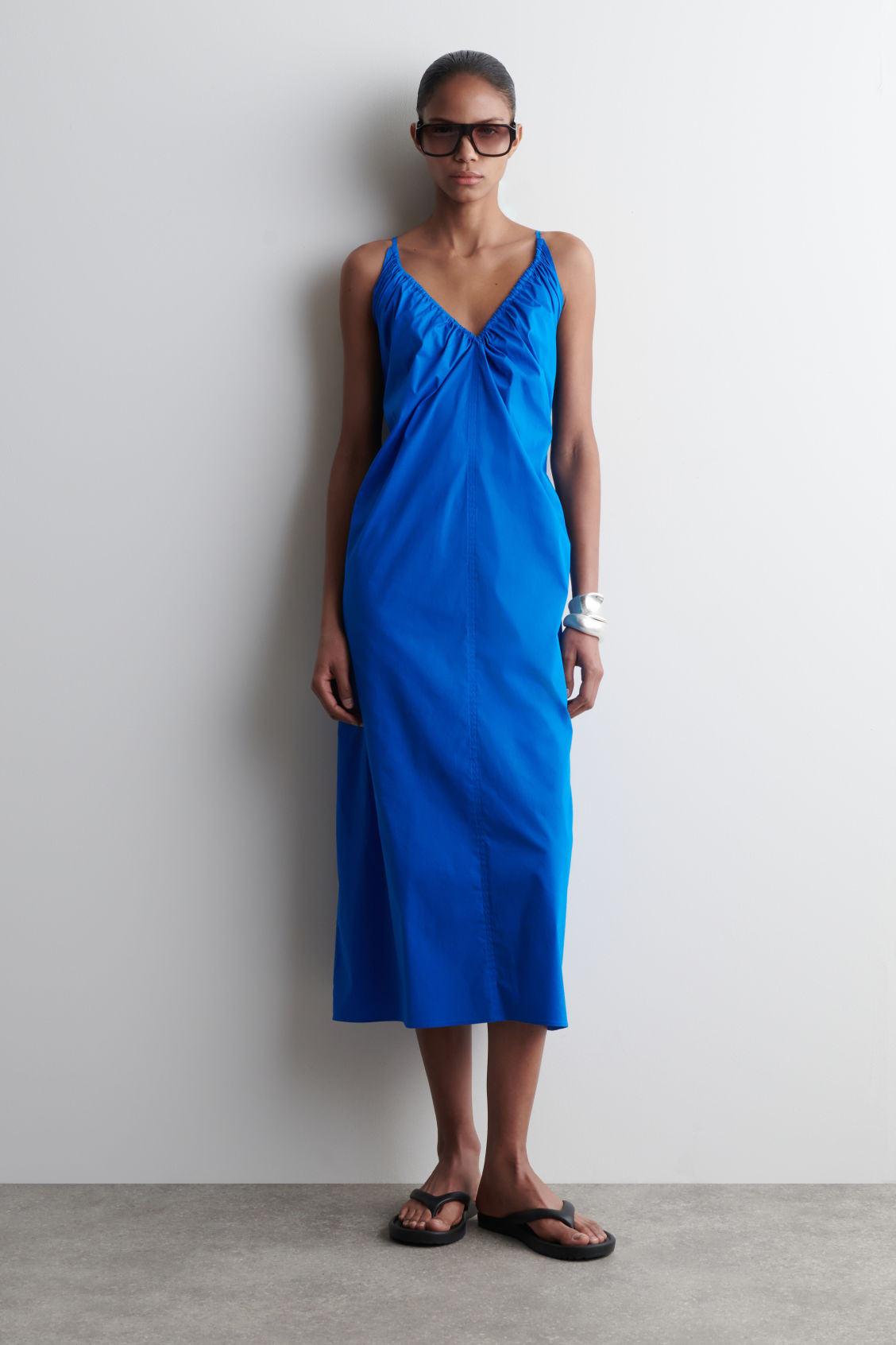 Gathered V-Neck Maxi Dress