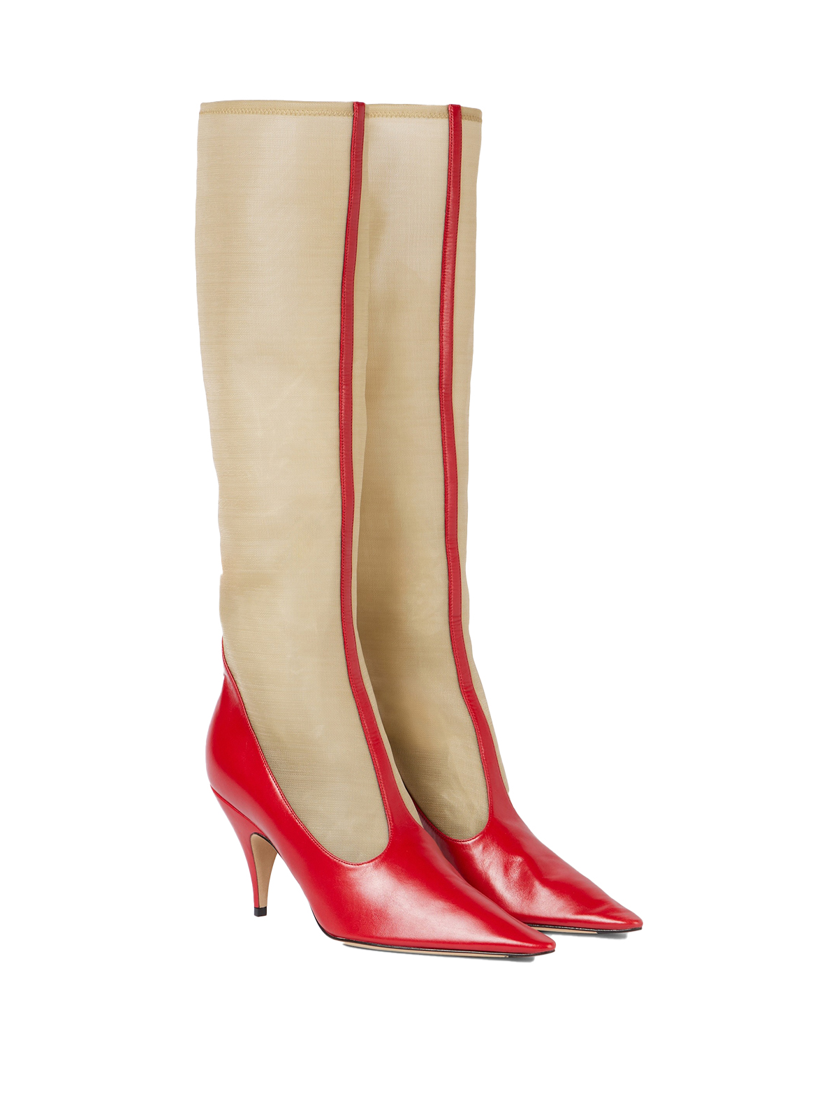 Mesh and Leather Knee-High Boots