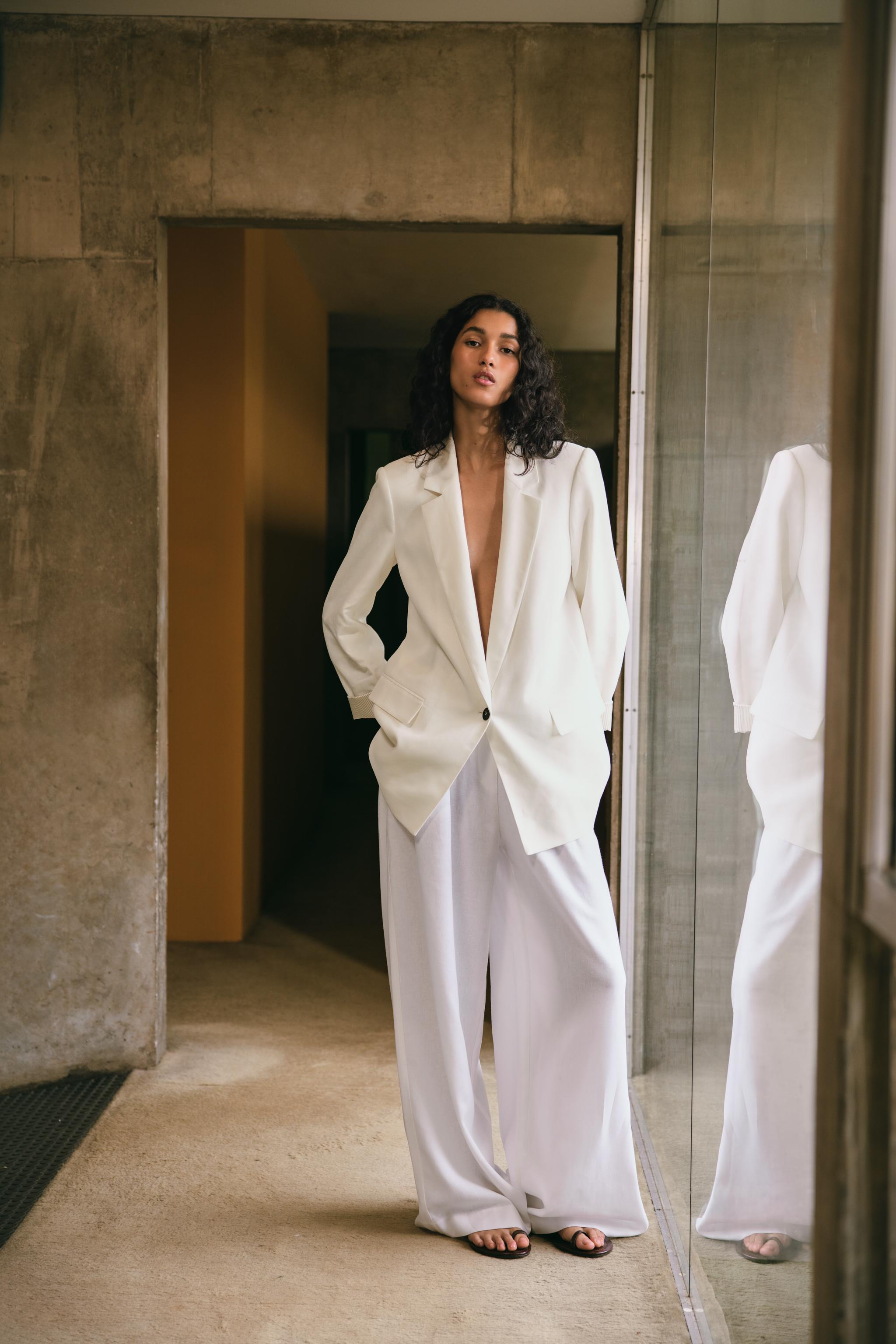 Linen Blazer With Printed Cuffs