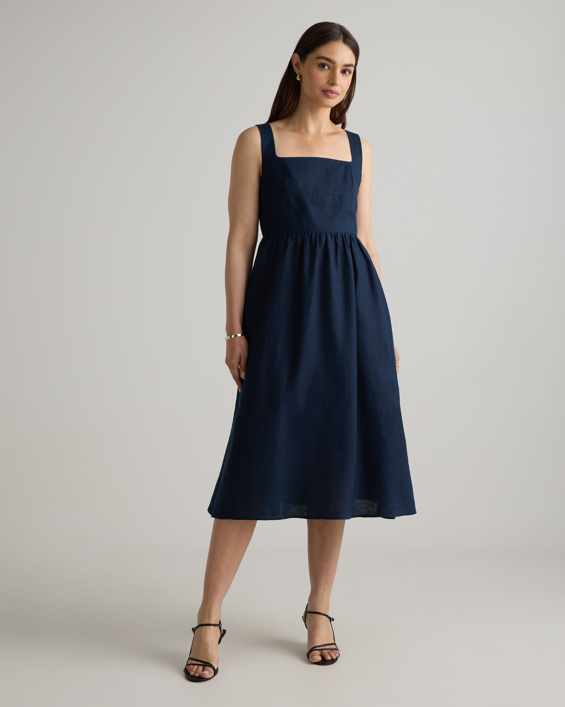 100% European Linen Fit & Flare Midi Dress