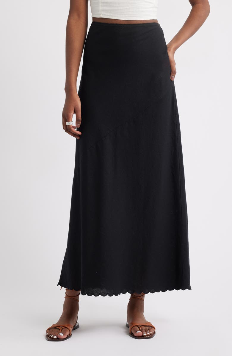 Scalloped Hem Linen Blend Maxi Skirt