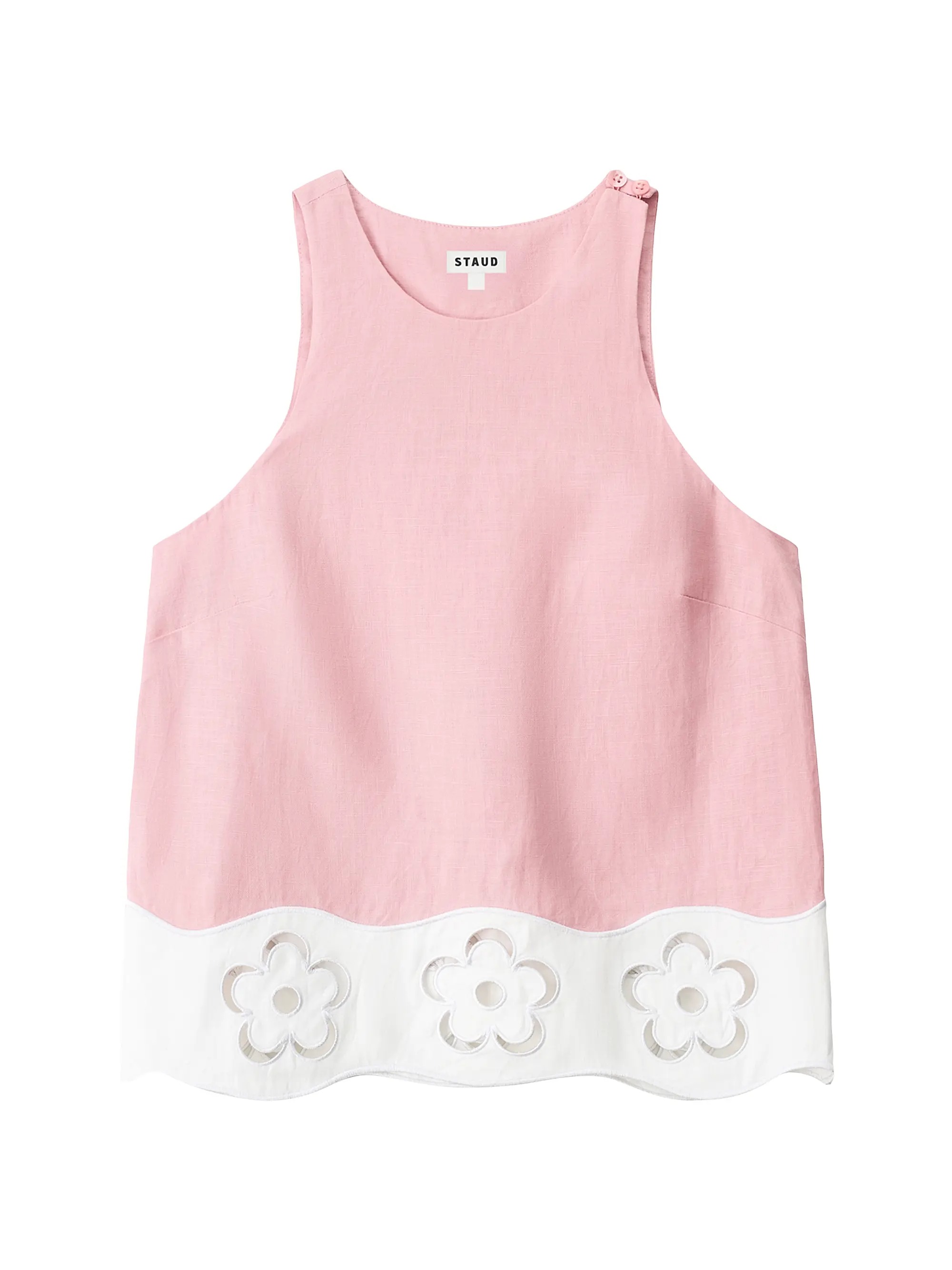 Staud, Mika Floral Lace-Trimmed Linen Sleeveless Top