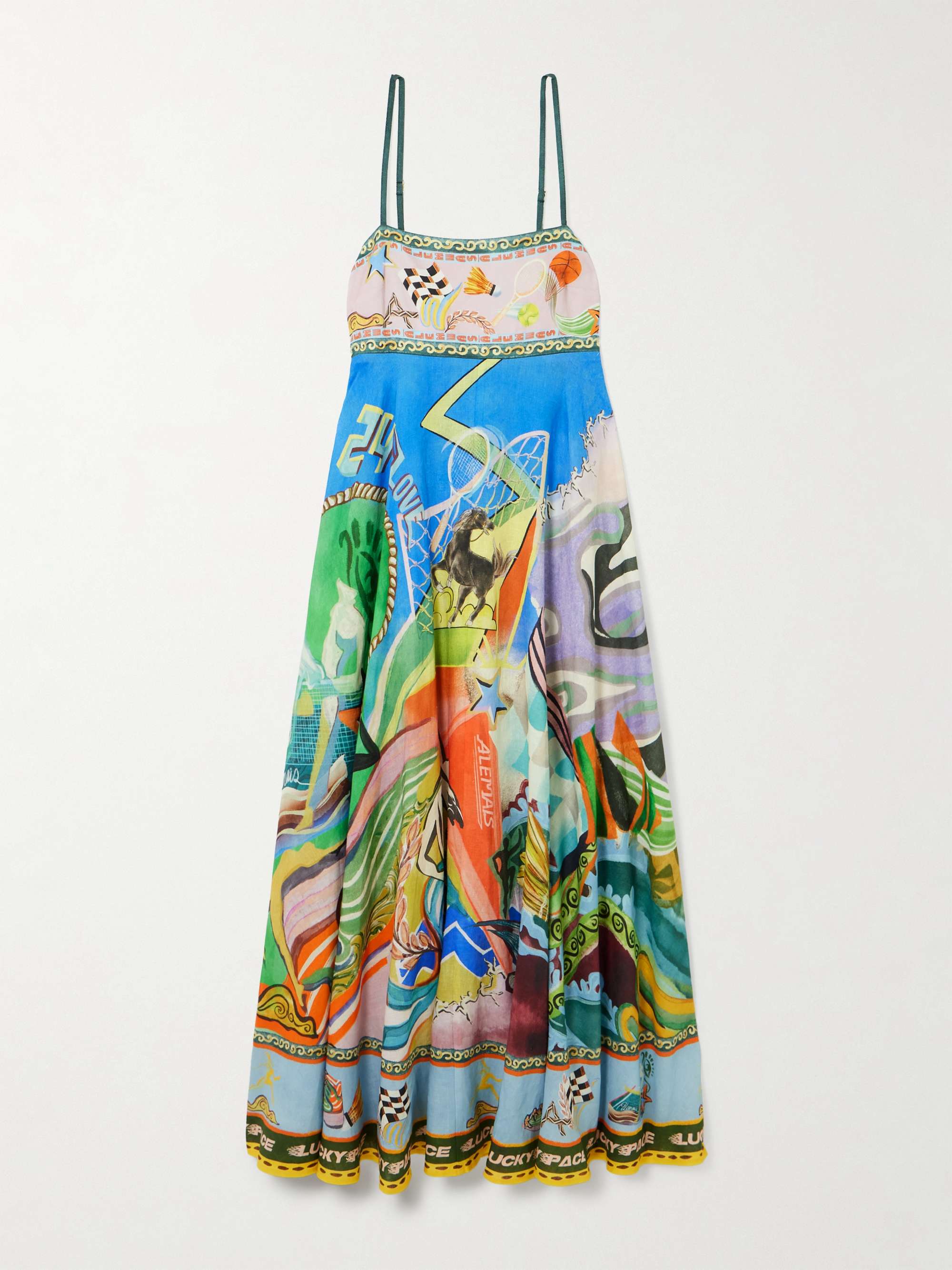 Lucky Pace Printed Shirred Linen Dress