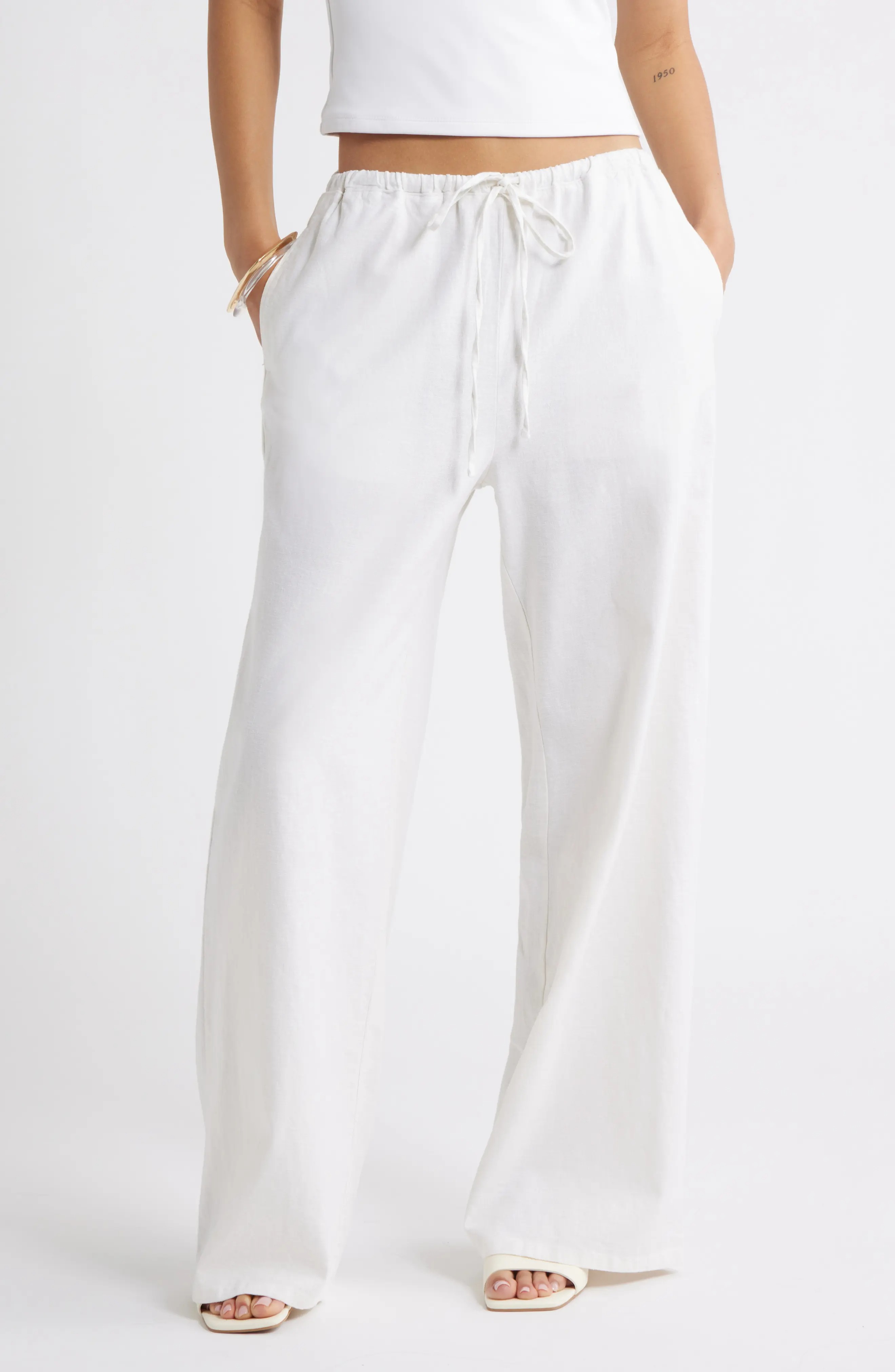 Open Edit, Wide Leg Linen Blend Pants