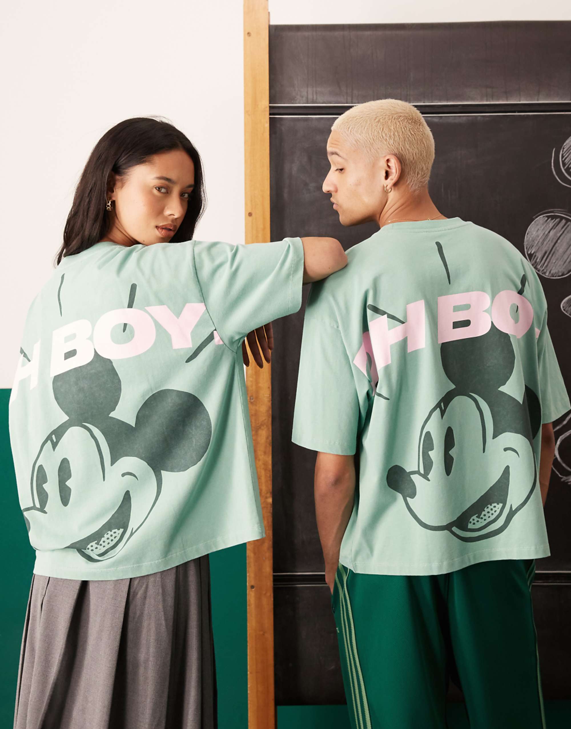 asos Design Disney Unisex Oversized Disney T-Shirt With Mickey Mouse Print in Green