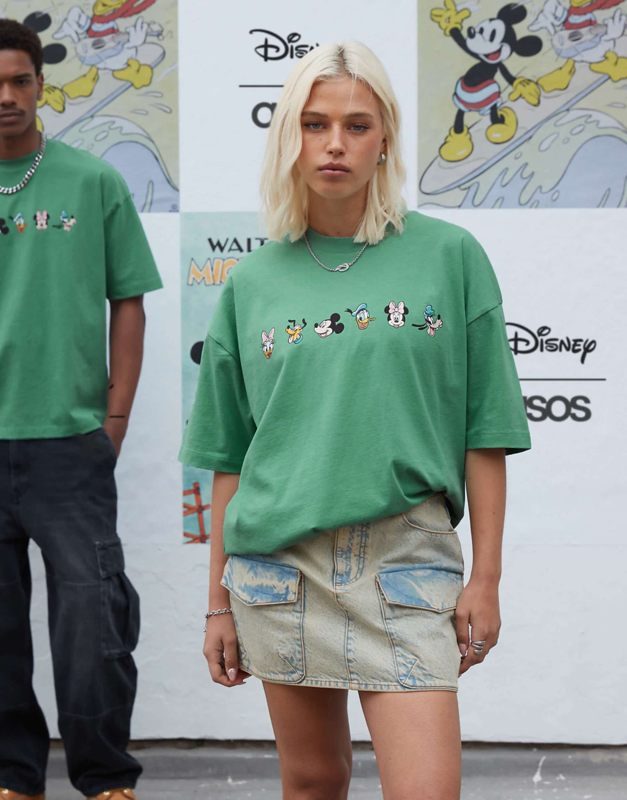 Asos Design Disney Unisex Oversized T-Shirt With Mickey Mouse & Friends Prints in Washed Green