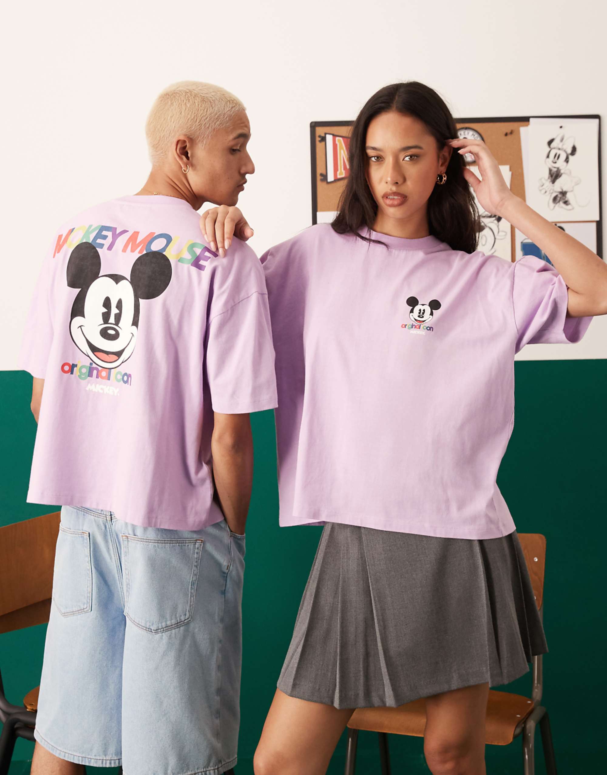 Asos Design Disney Boxy Oversized T-Shirt With Mickey Mouse Puff Prints in Lilac