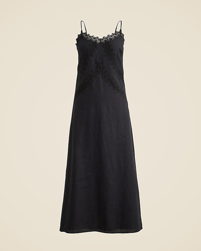 Lace-Trim Slip Dress in Linen