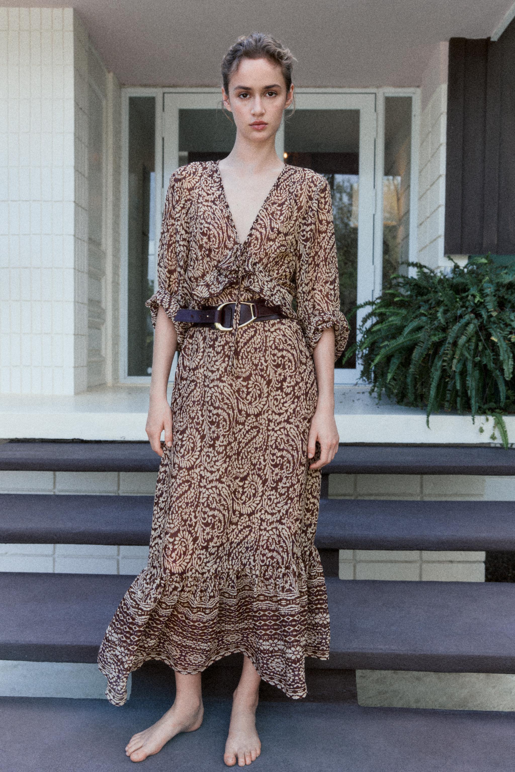 Ruffled Print Midi Dress