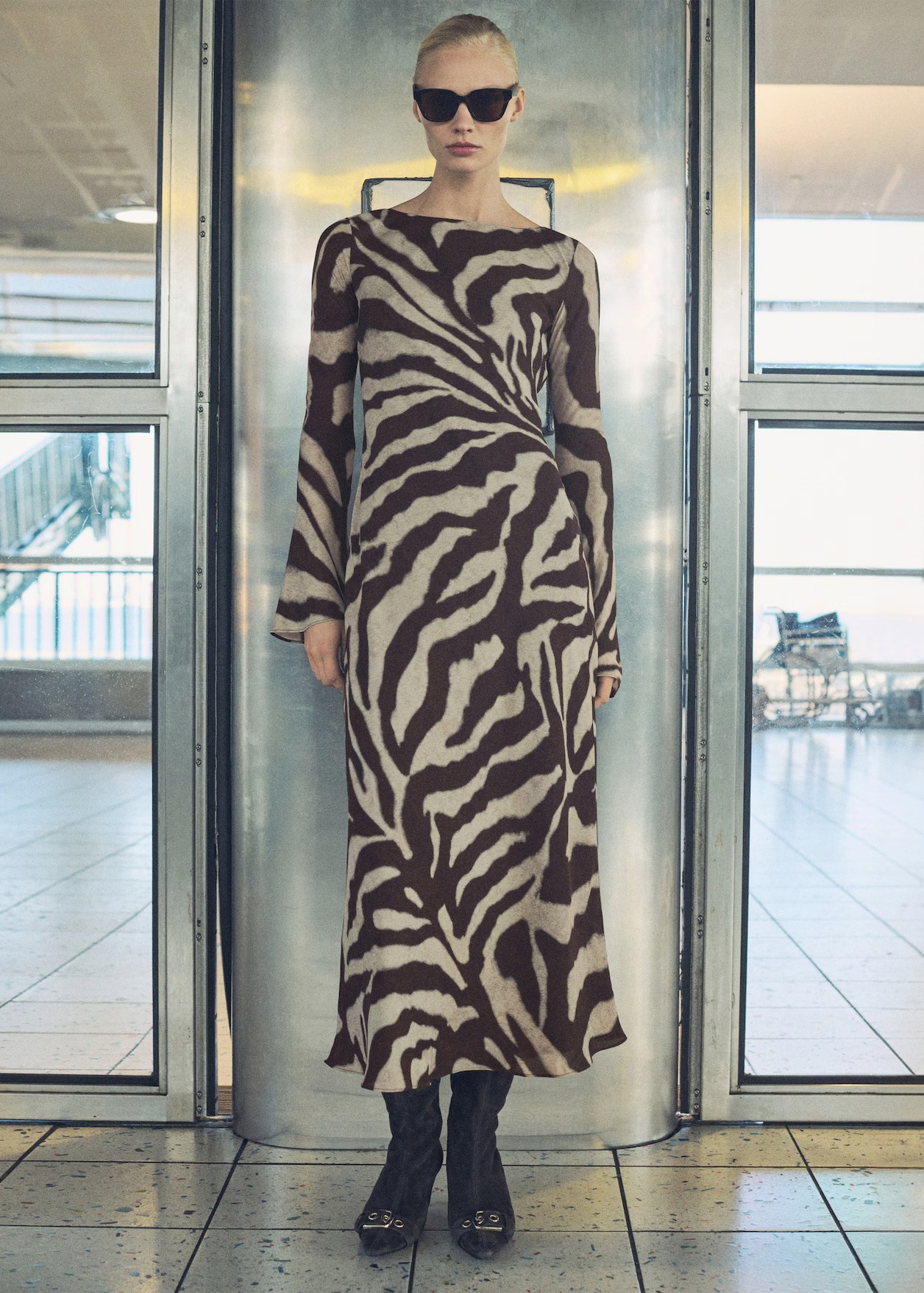 MANGO, Zebra-Print Flared Dress