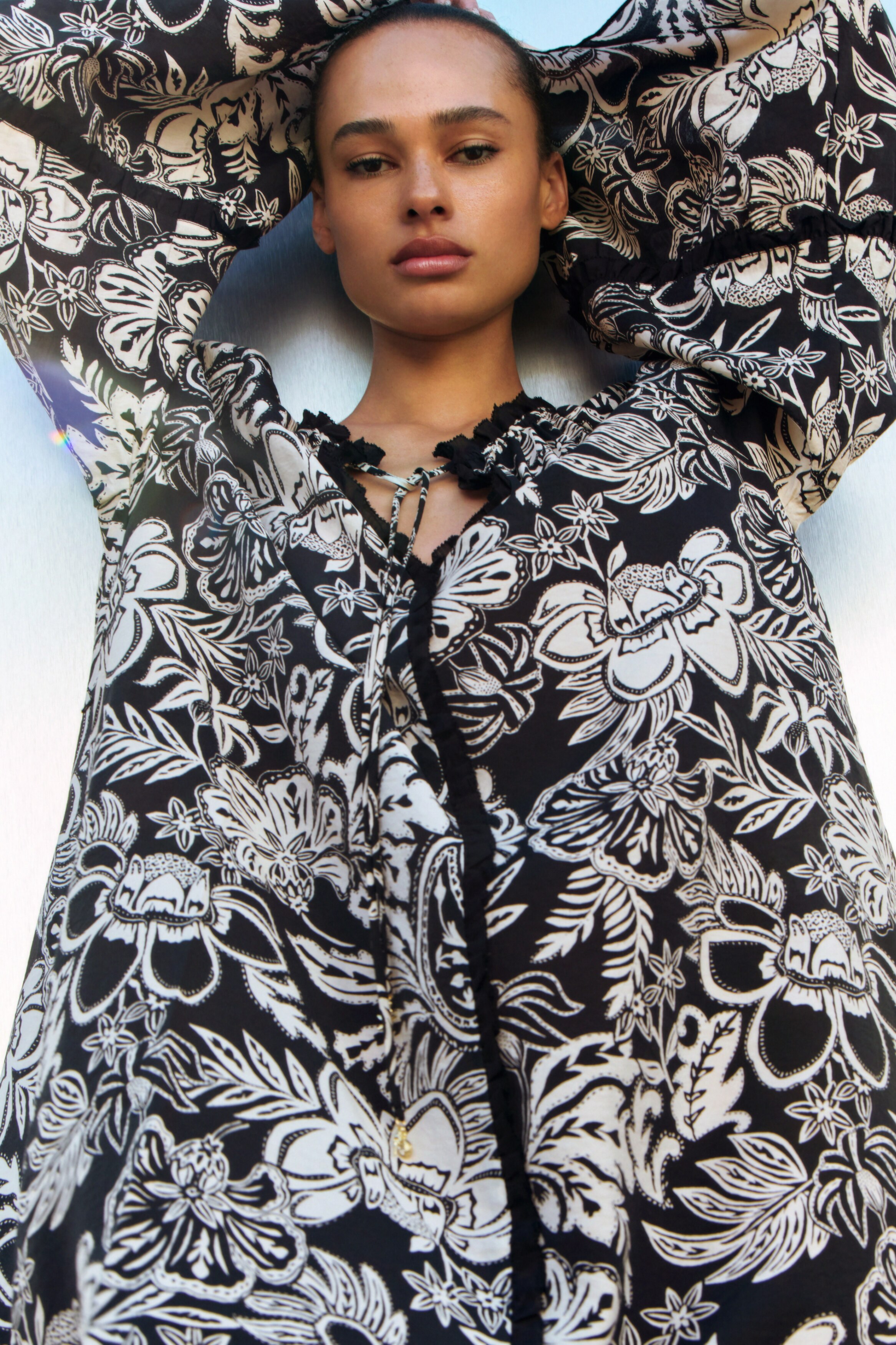 Trumpet-Sleeved Tunic Dress