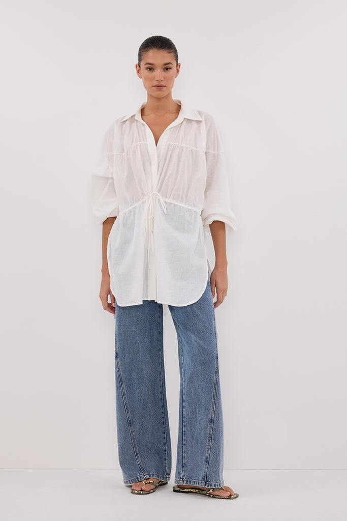 Floyce White Linen Long Sleeve Top