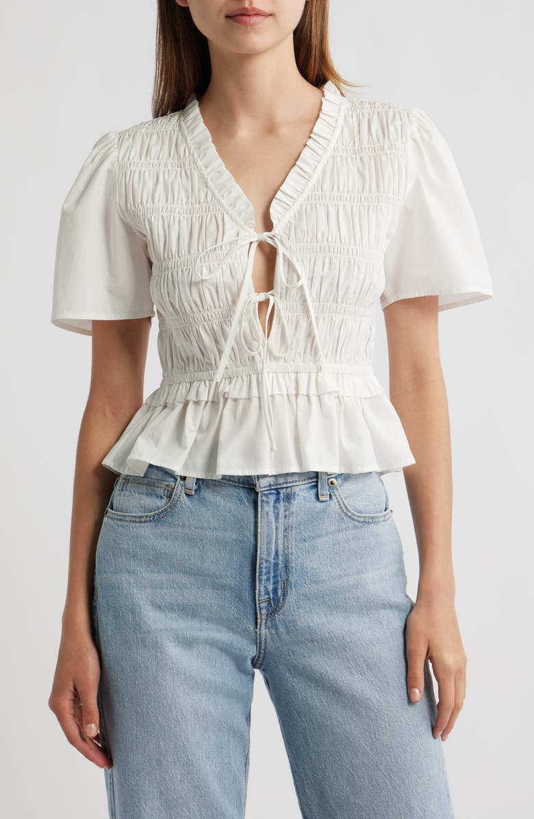 Portia Smocked Ruffle Cotton Blend Crop Top