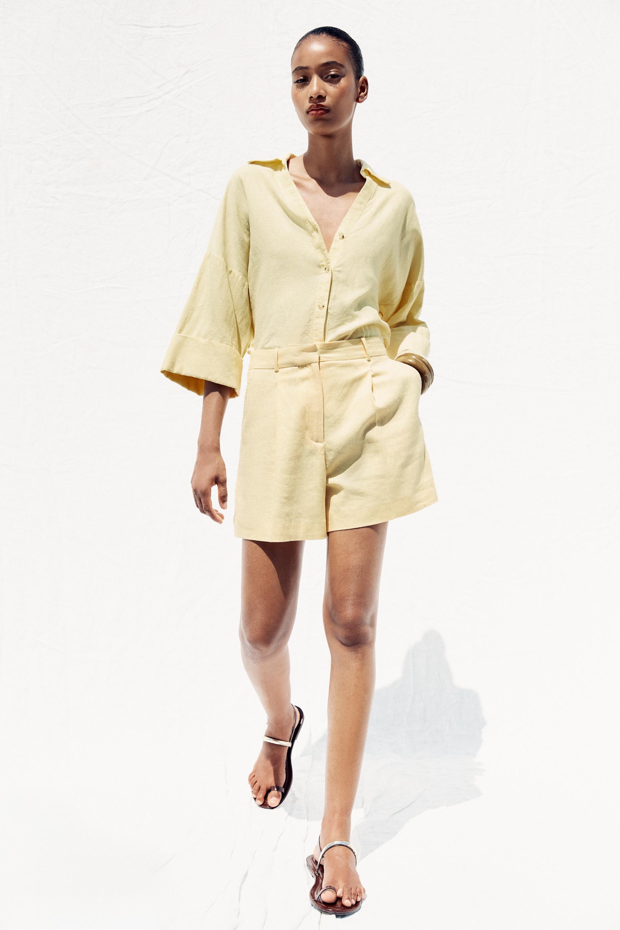 High-Waisted Linen Shorts