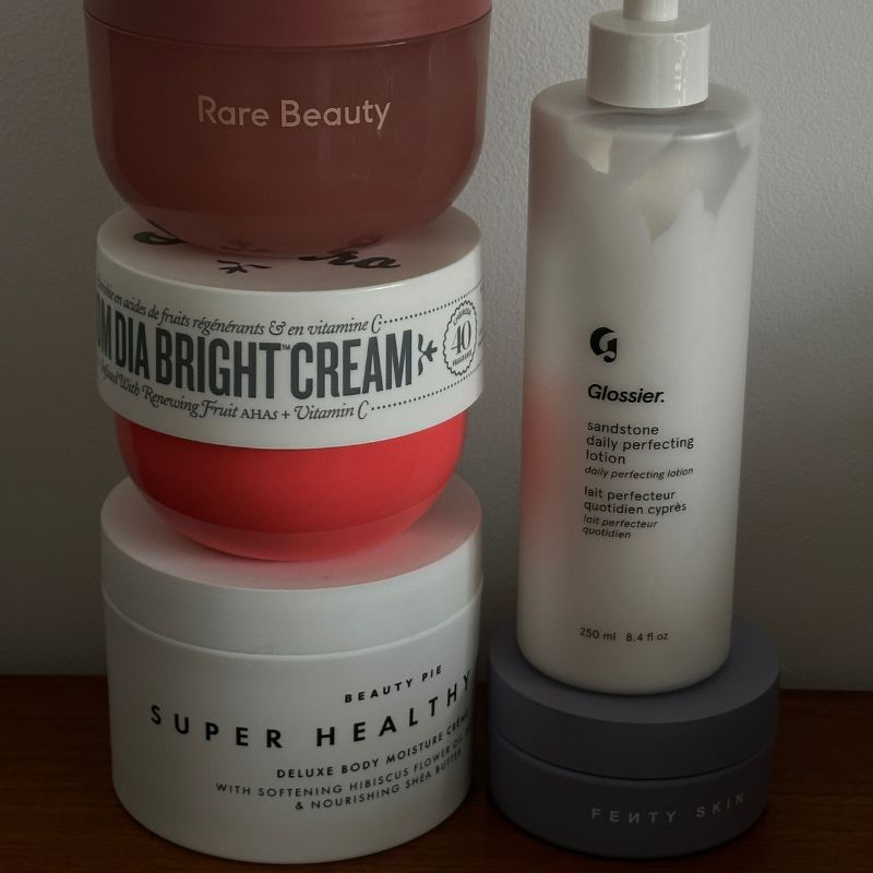 Photo of body cream tubs, from Beauty Pie to Rare Beauty