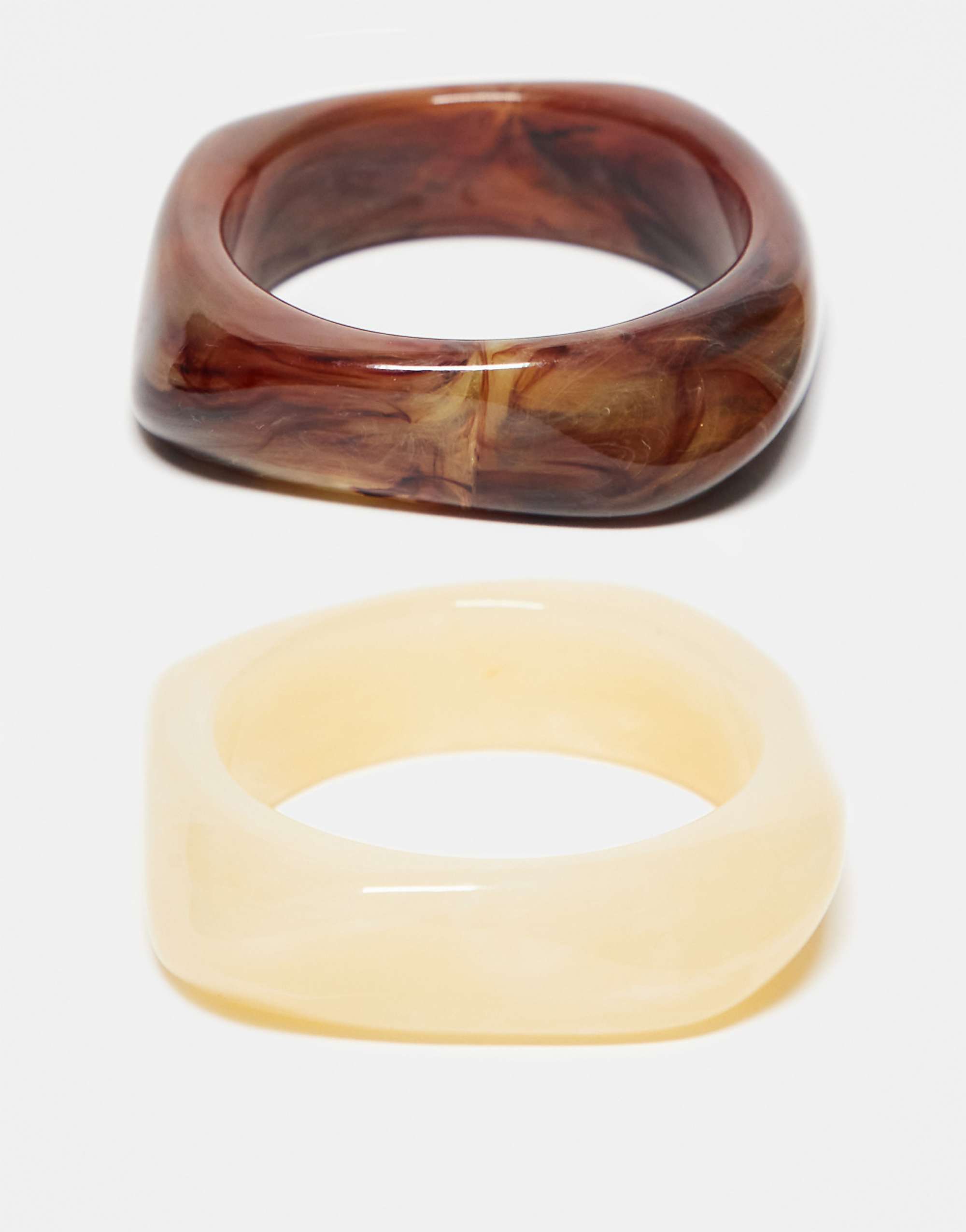 Reclaimed Vintage Square Bangle 2 Pack in Cream and Brown