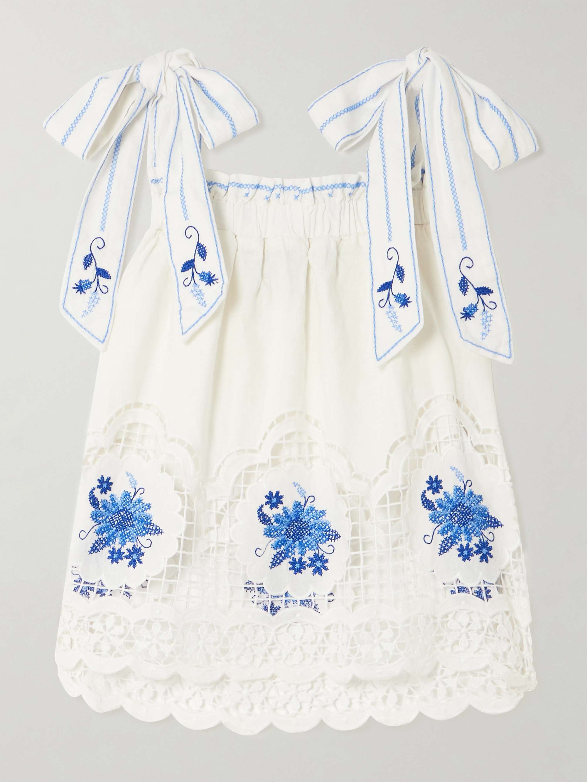 Daisy Embroidered Linen-Blend Gauze and Lace Top