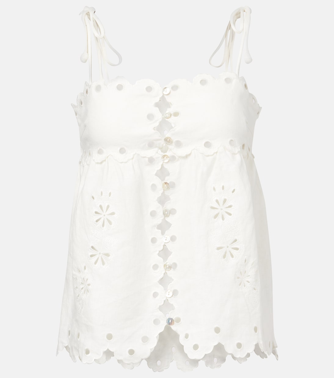 Embroidered Cutout Linen Top