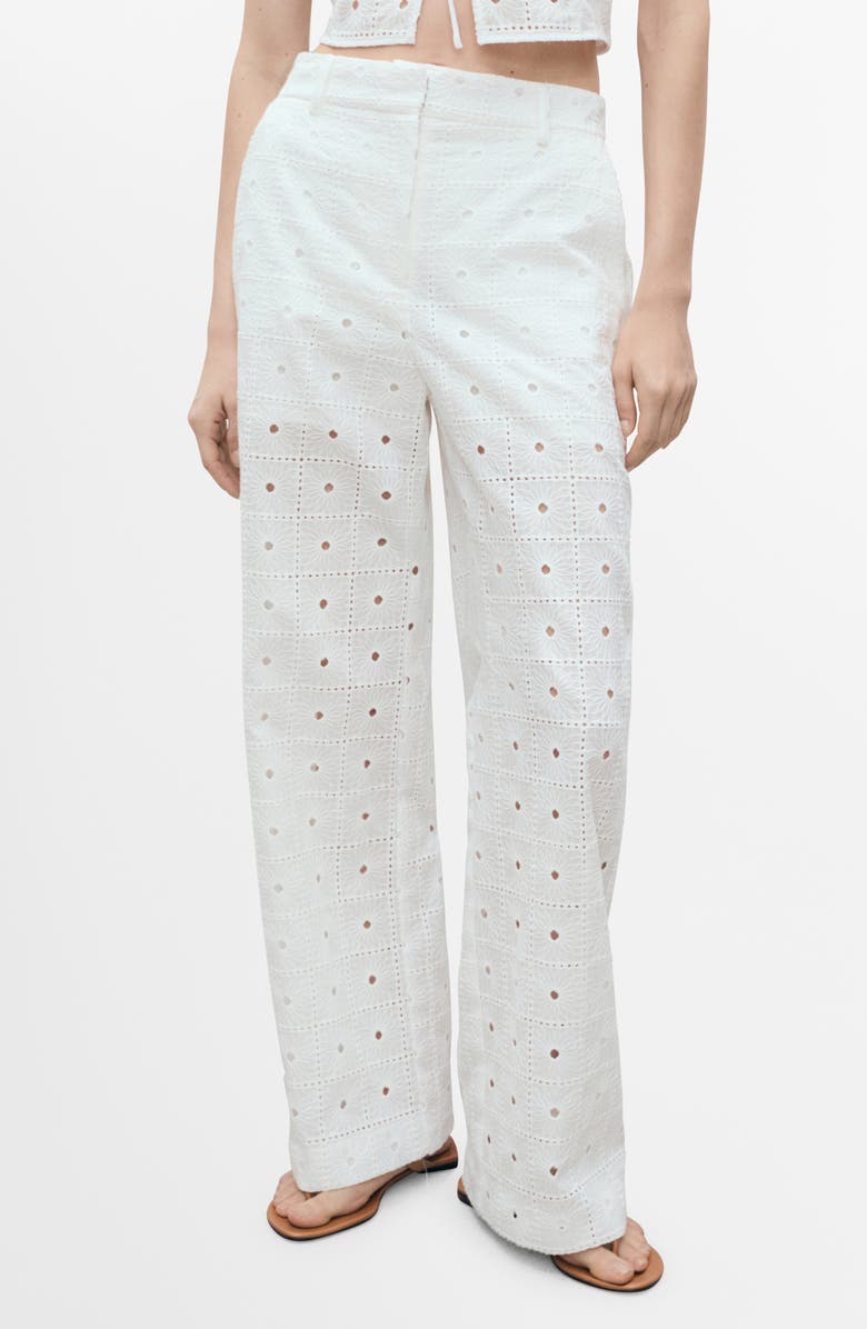 Eyelet Embroidered Straight Fit Cotton Pants
