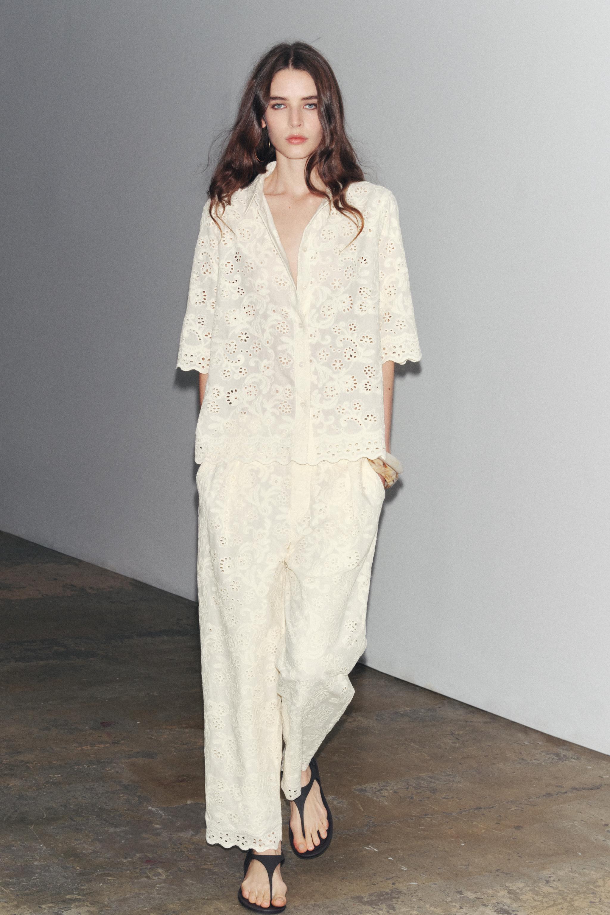 Zw Collection Eyelet Embroidery Shirt