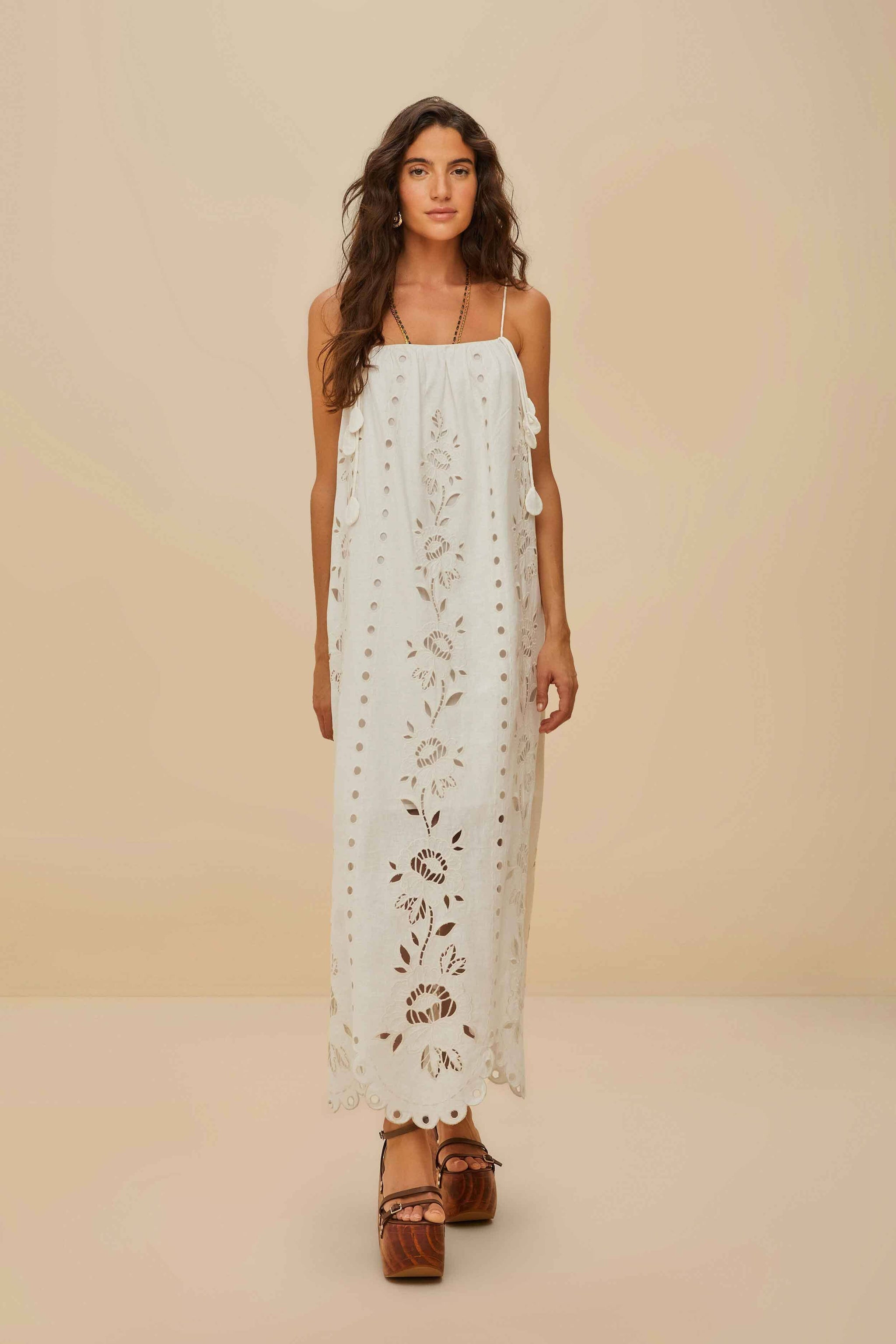 FARM RIO , Off-White Richelieu Maxi Dress