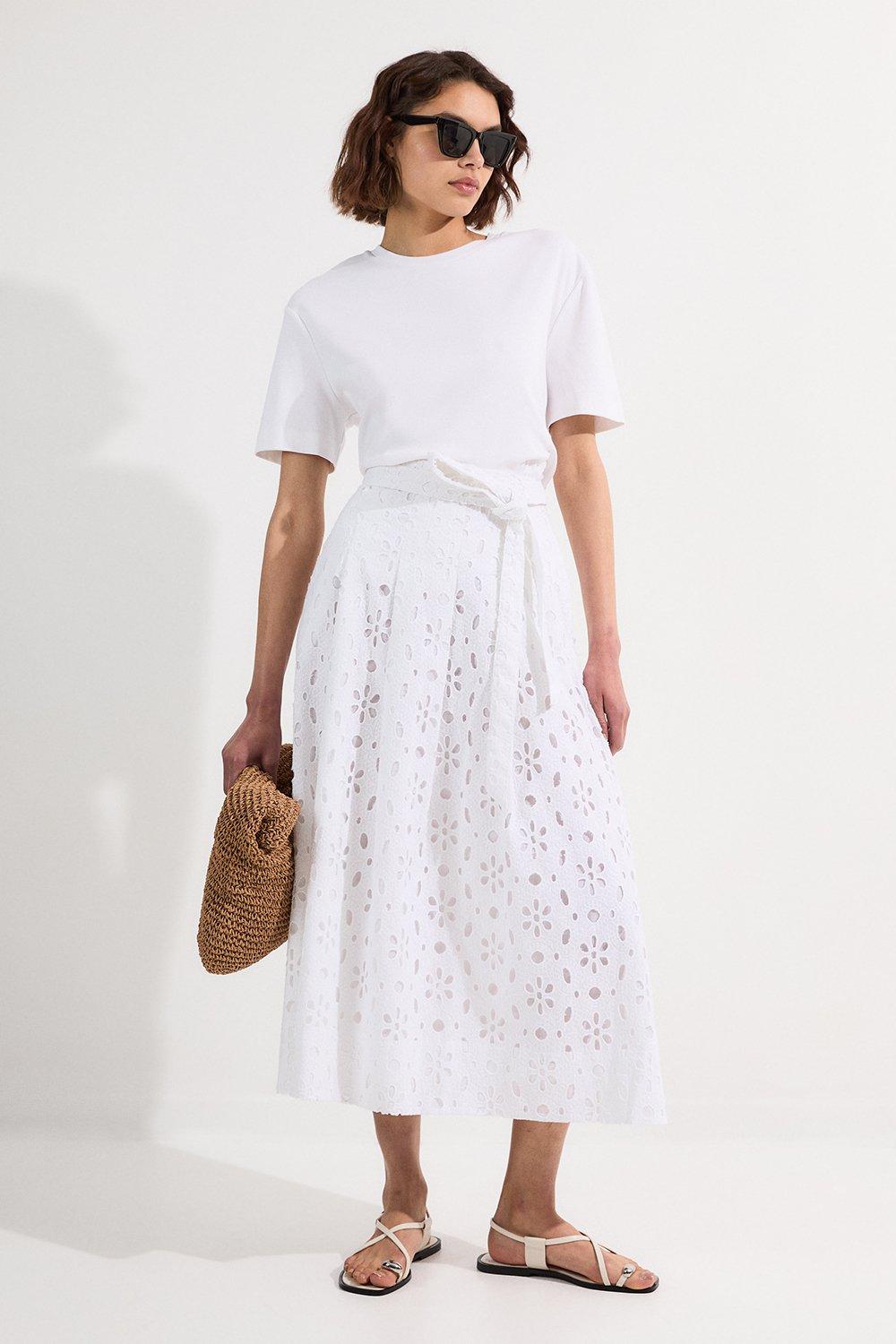 Cotton Broderie Woven Maxi Skirt