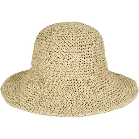 Zhengup Womens Floppy Straw Sun Hat Foldable Packable Wide Brim Summer Beach Hat Crochet Bucket Hat