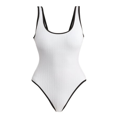 No Boundaries Women's Herringbone Crinkle One Piece Swimsuit, Sizes Xxs-Xxl