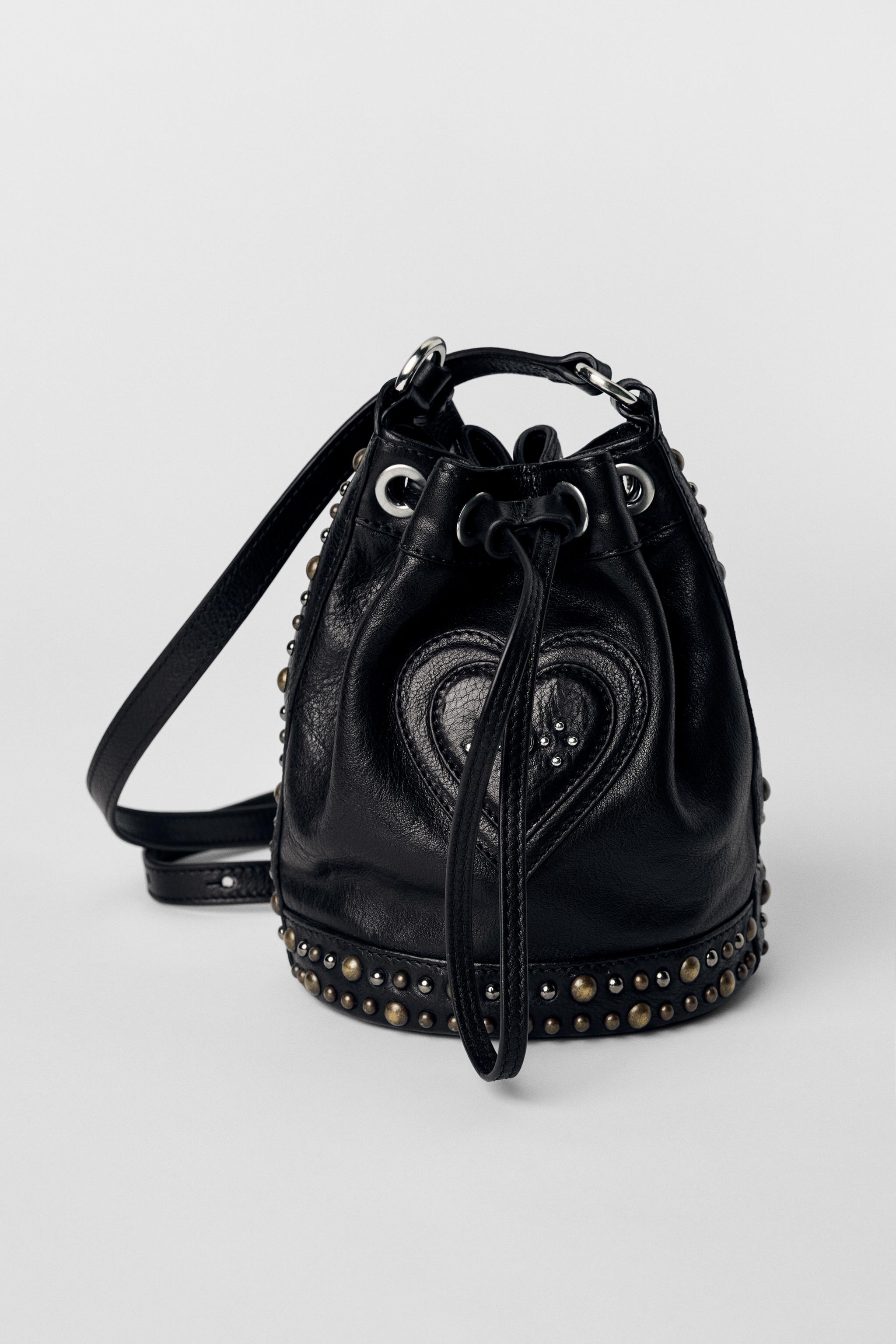 Leather Studded Gathered Bucket Bag Kate Moss X Zara
