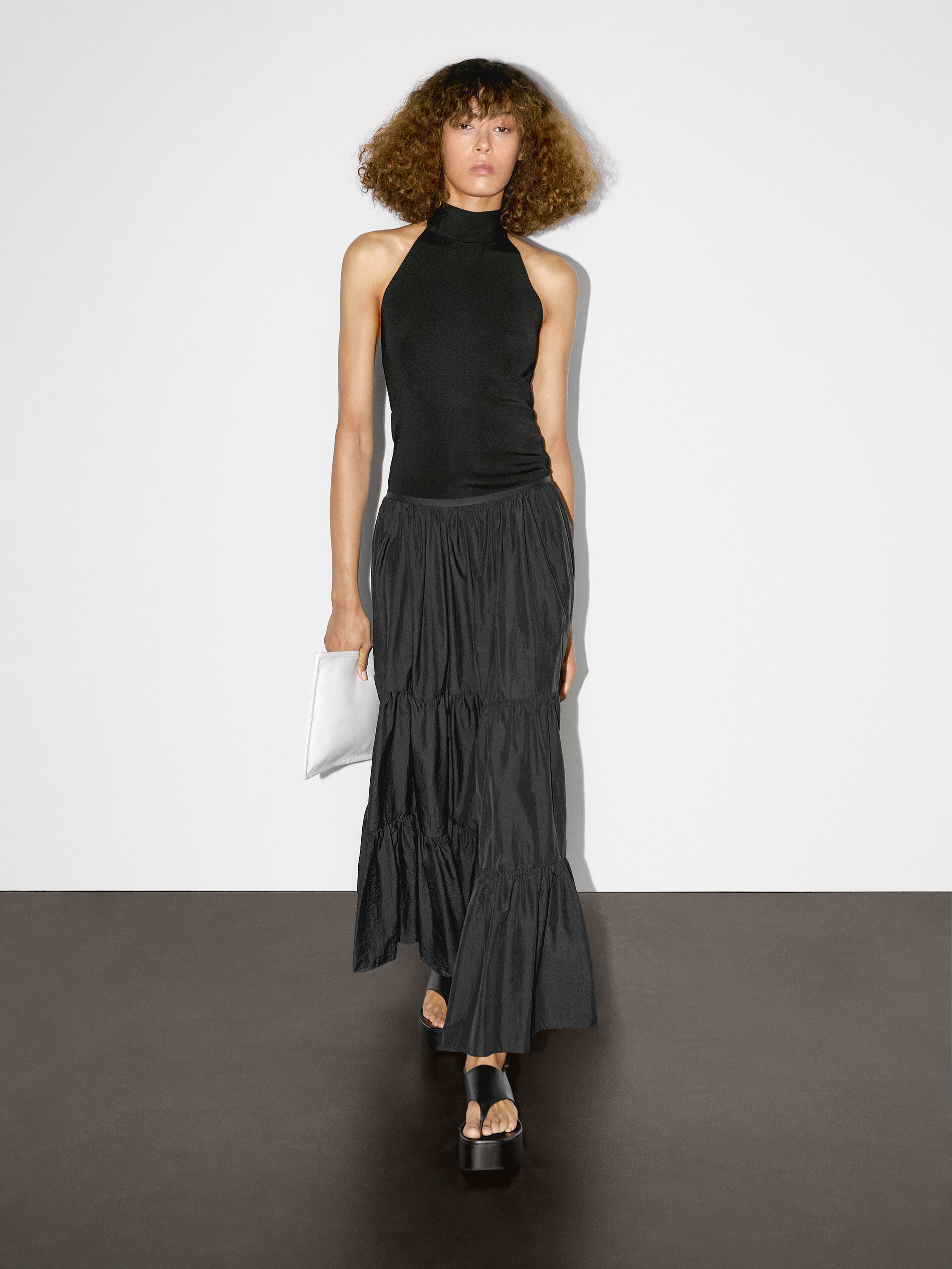 Long Flared Skirt With Gathered Detail