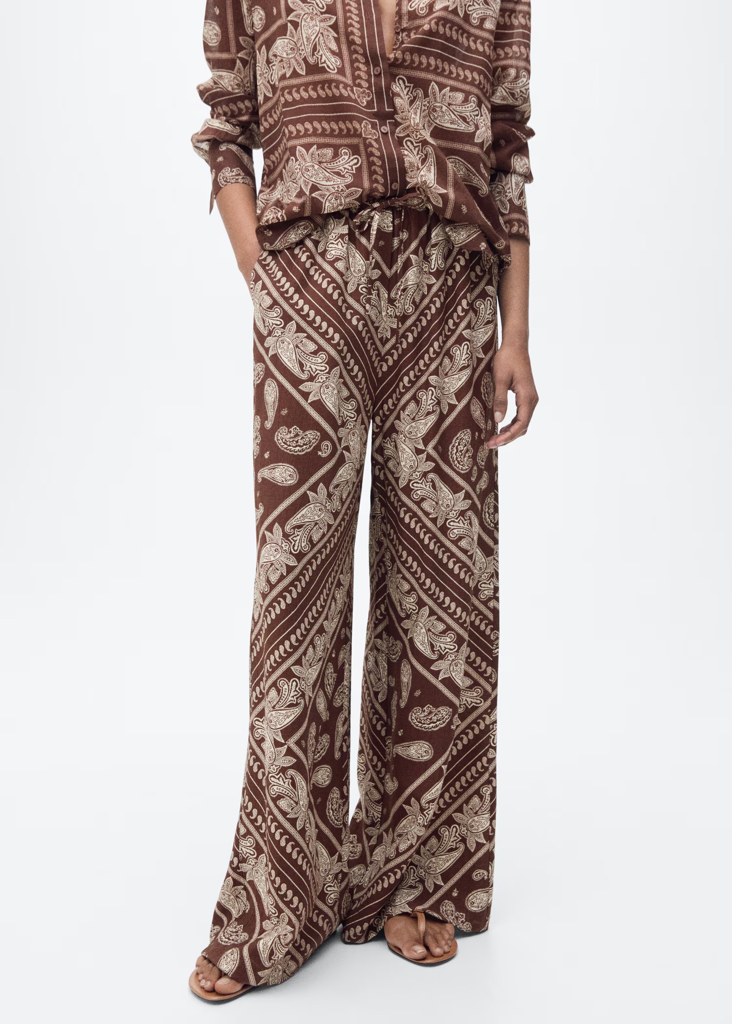 Embroidered Silk-Twill Wide-Leg Pants