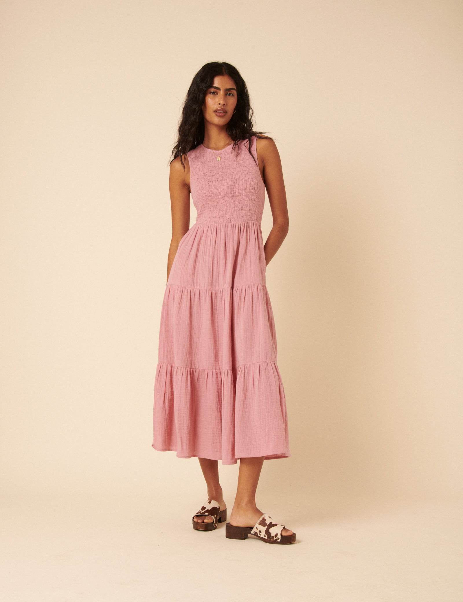 Pink Sleeveless Tiered Charlie Midi Dress
