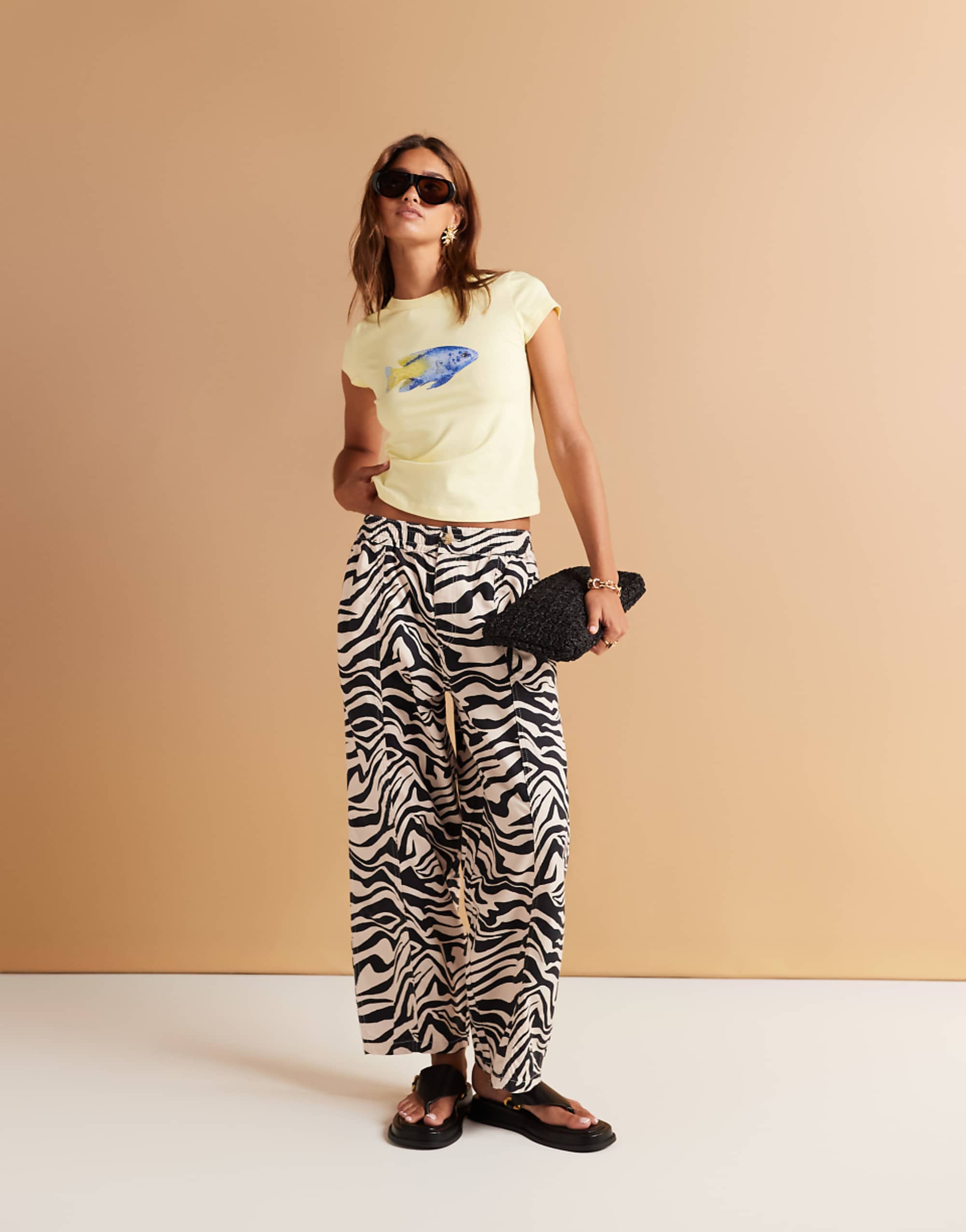 Asos Design Laundered Barrel Leg Trousers Co-Ord in Zebra Print