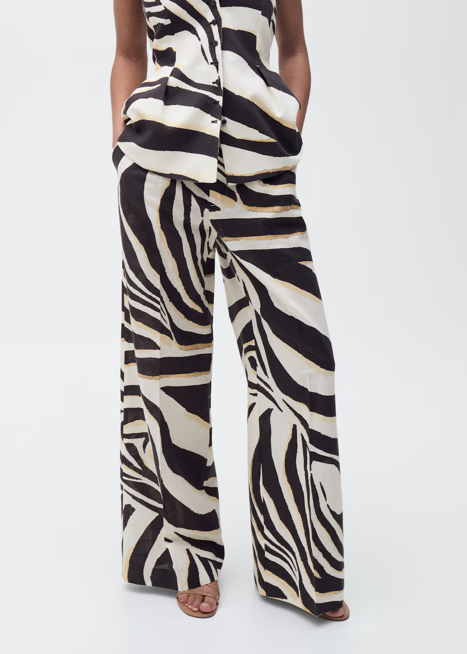 MANGO, Linen Wide-Leg Zebra-Print Trousers - Women | Mango United Kingdom