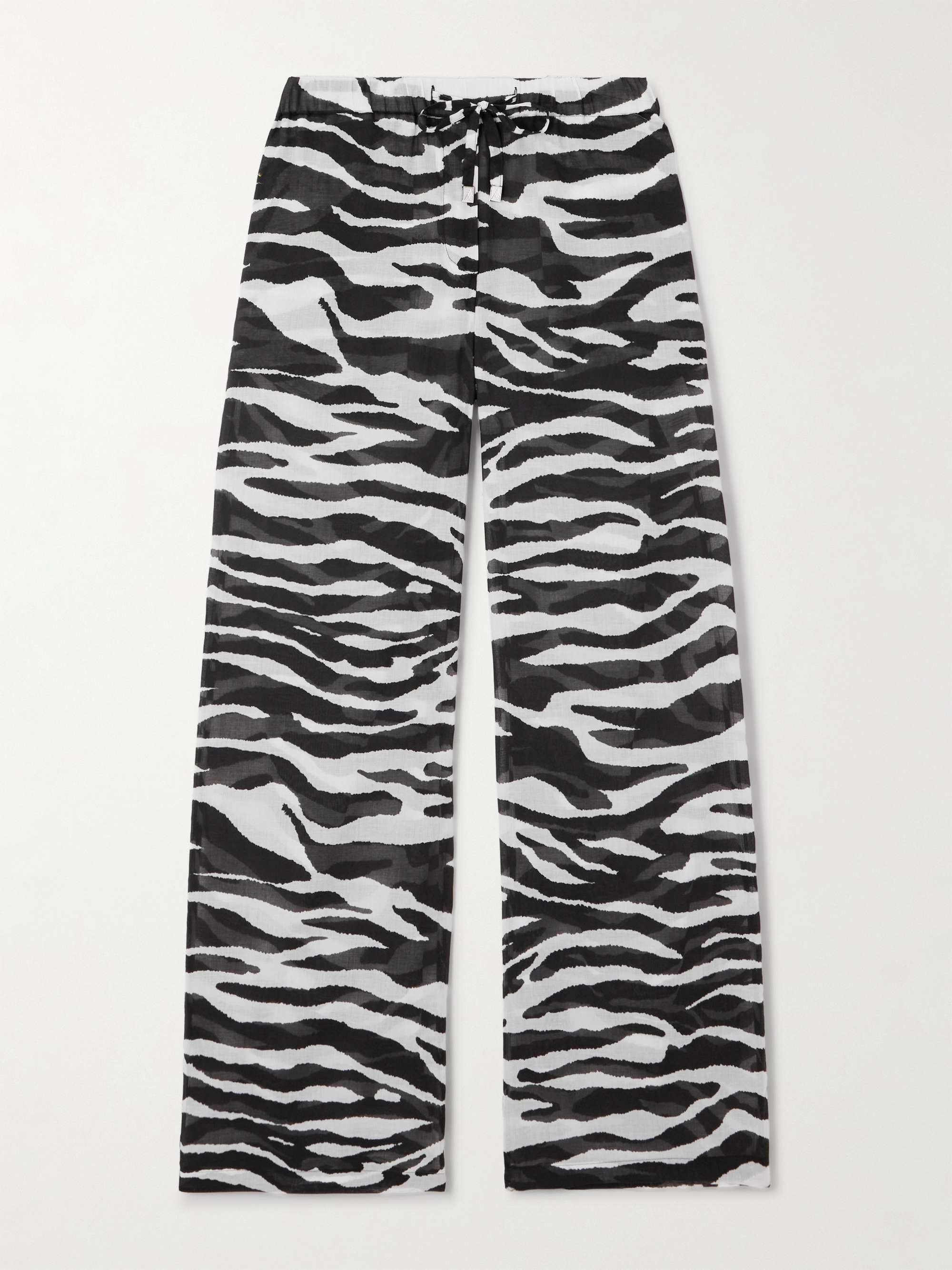Zebra-Print Cotton-Voile Wide-Leg Pants
