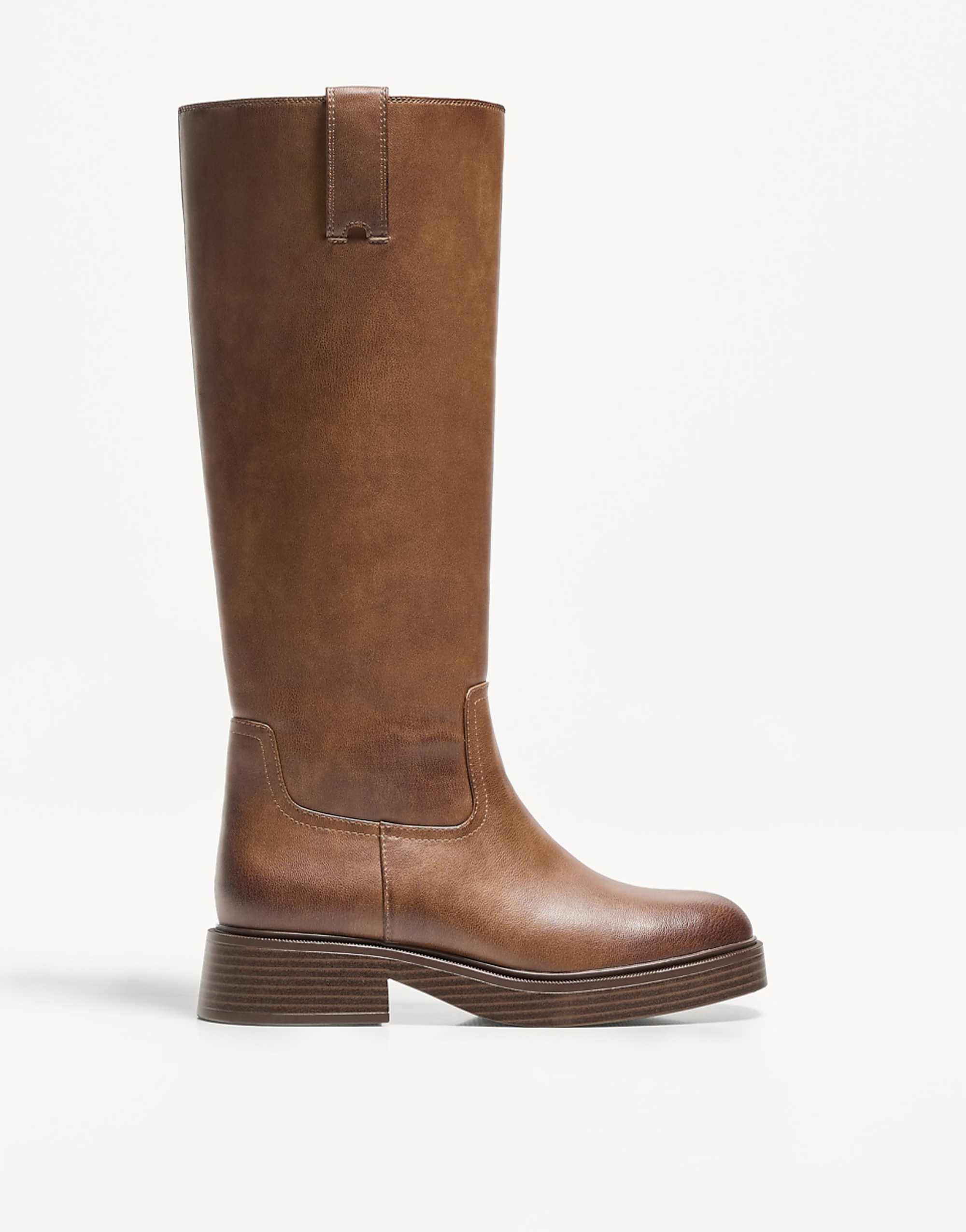 Bershka Flat Knee High Boots in Brown
