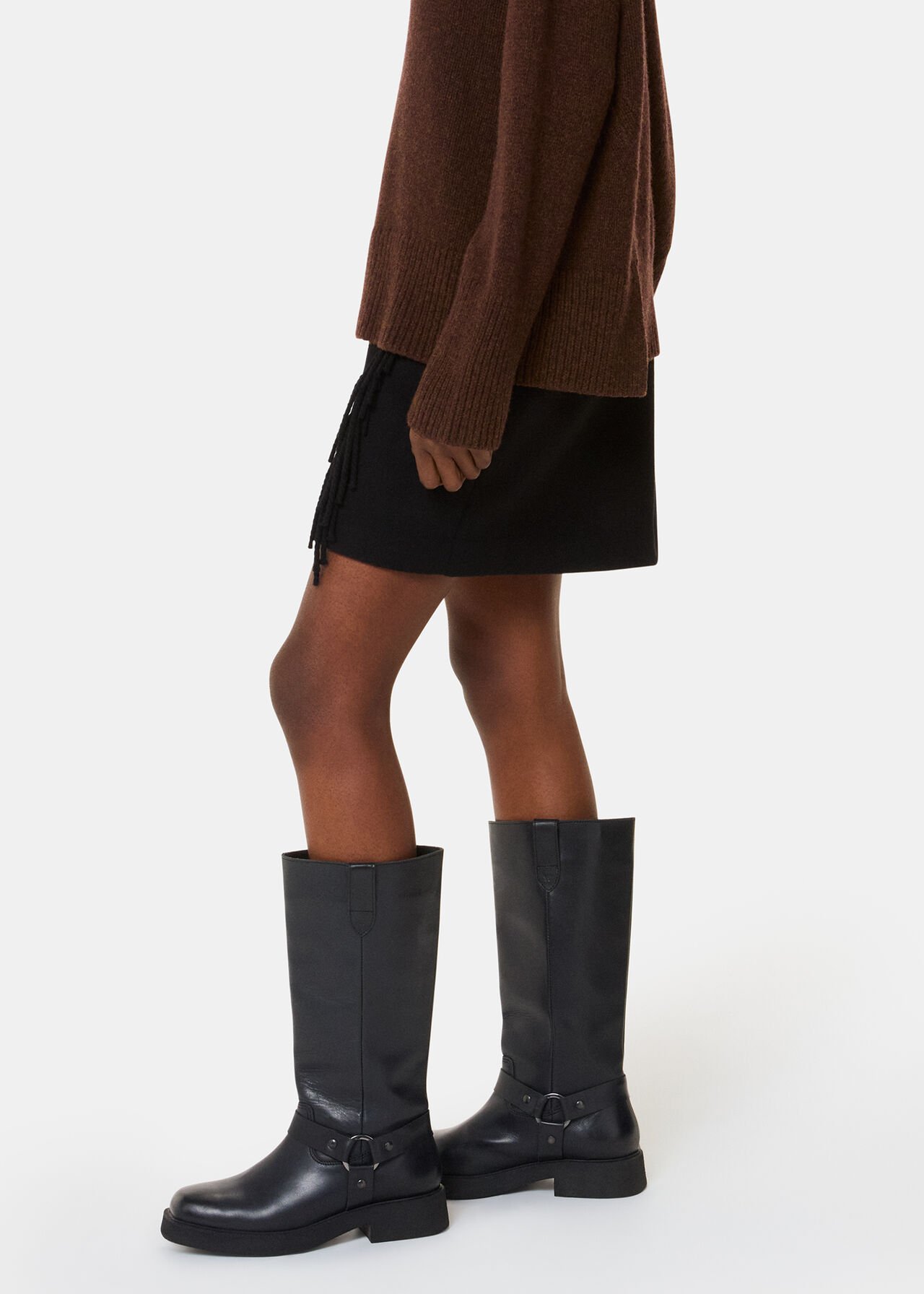 Black Matteo Knee High Biker Boot